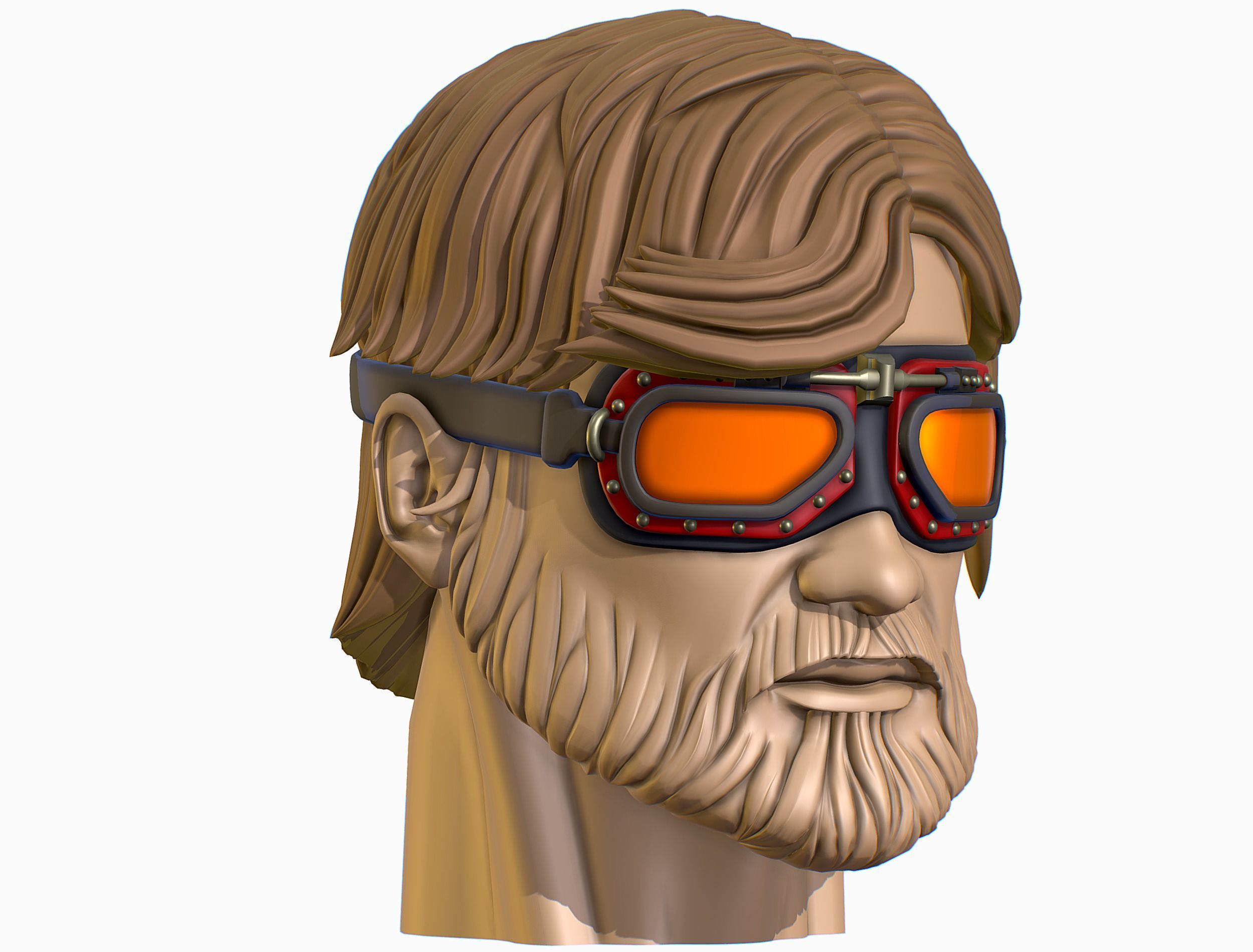 High Poly Mans Head with Beard and Glasses Low-poly 3D model_14