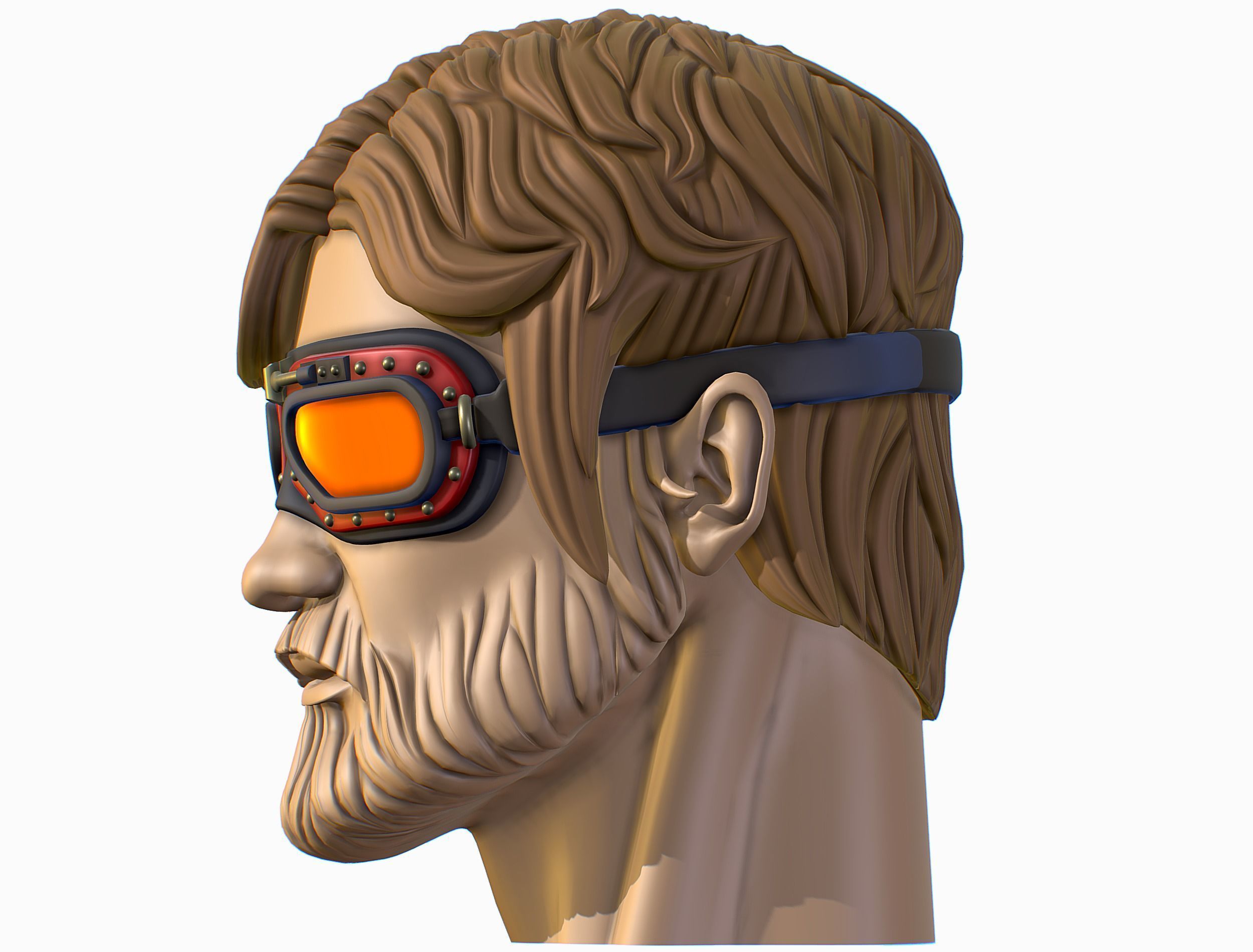 High Poly Mans Head with Beard and Glasses Low-poly 3D model_5