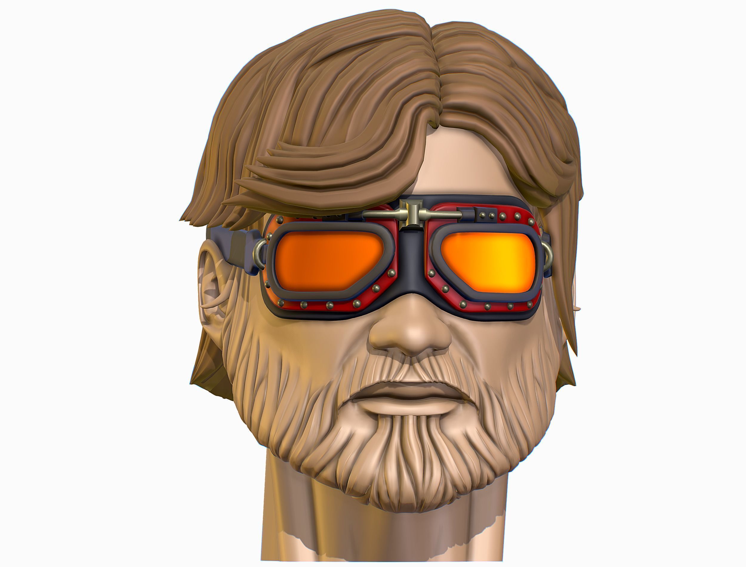 High Poly Mans Head with Beard and Glasses Low-poly 3D model_1