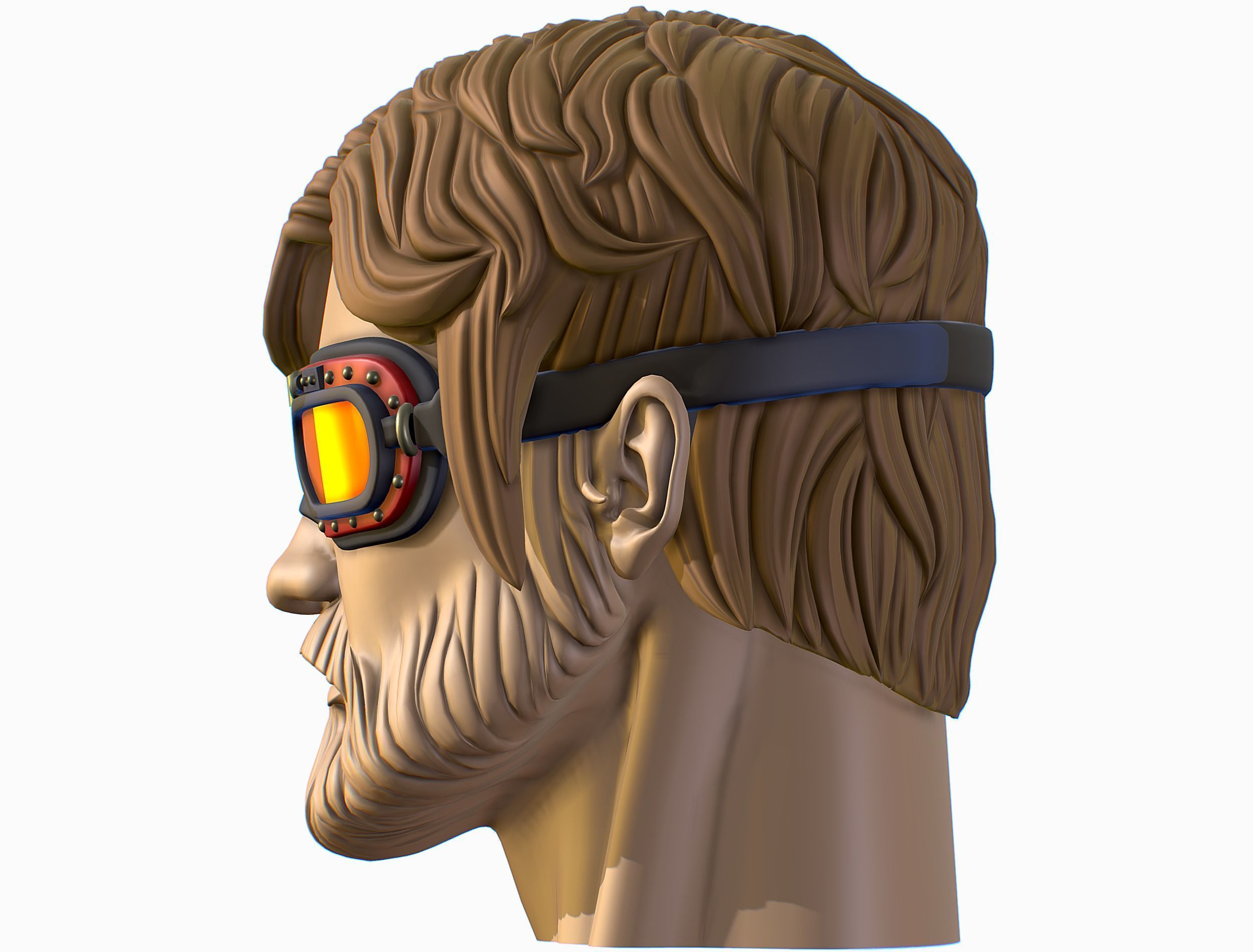 High Poly Mans Head with Beard and Glasses Low-poly 3D model_6
