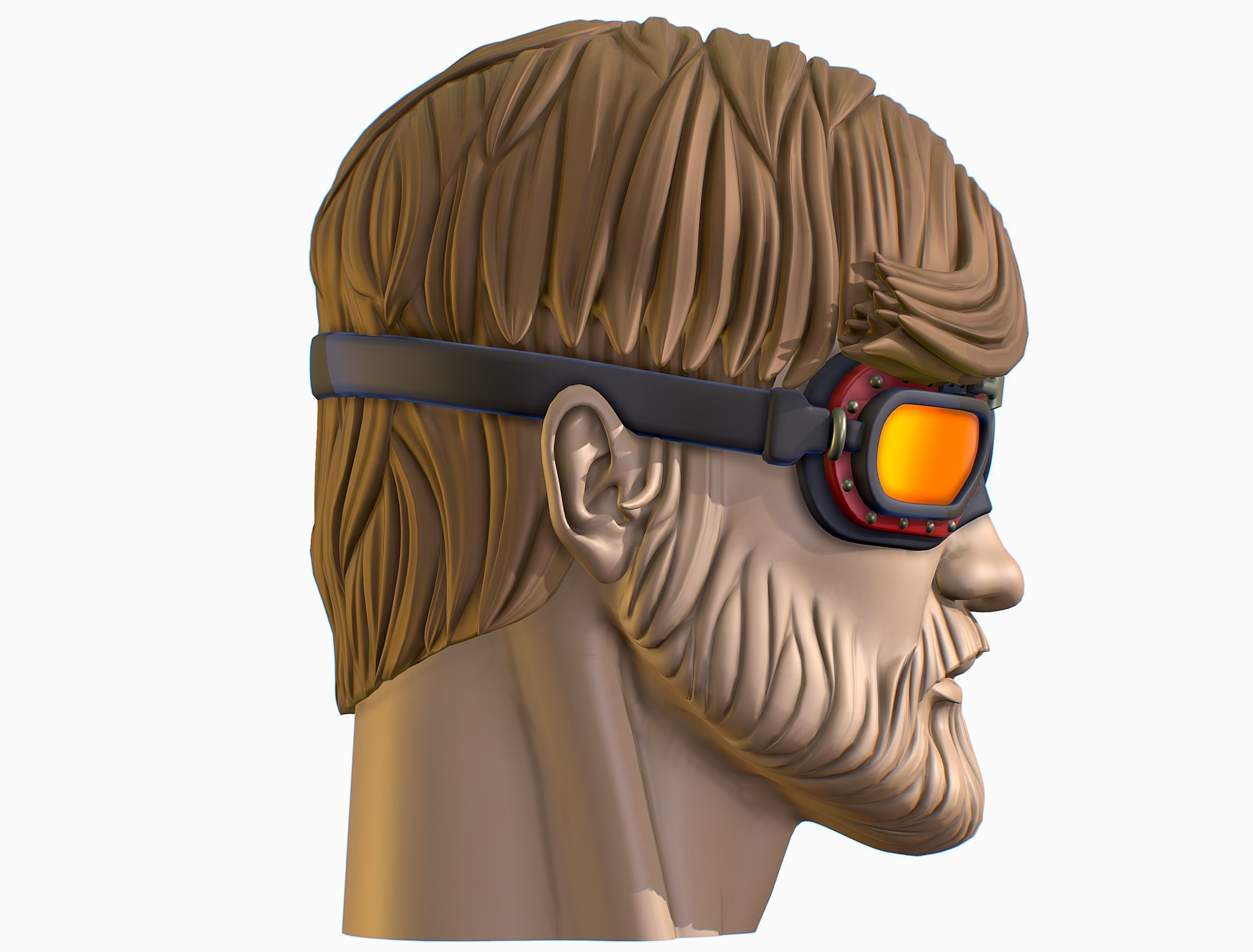 High Poly Mans Head with Beard and Glasses Low-poly 3D model_21
