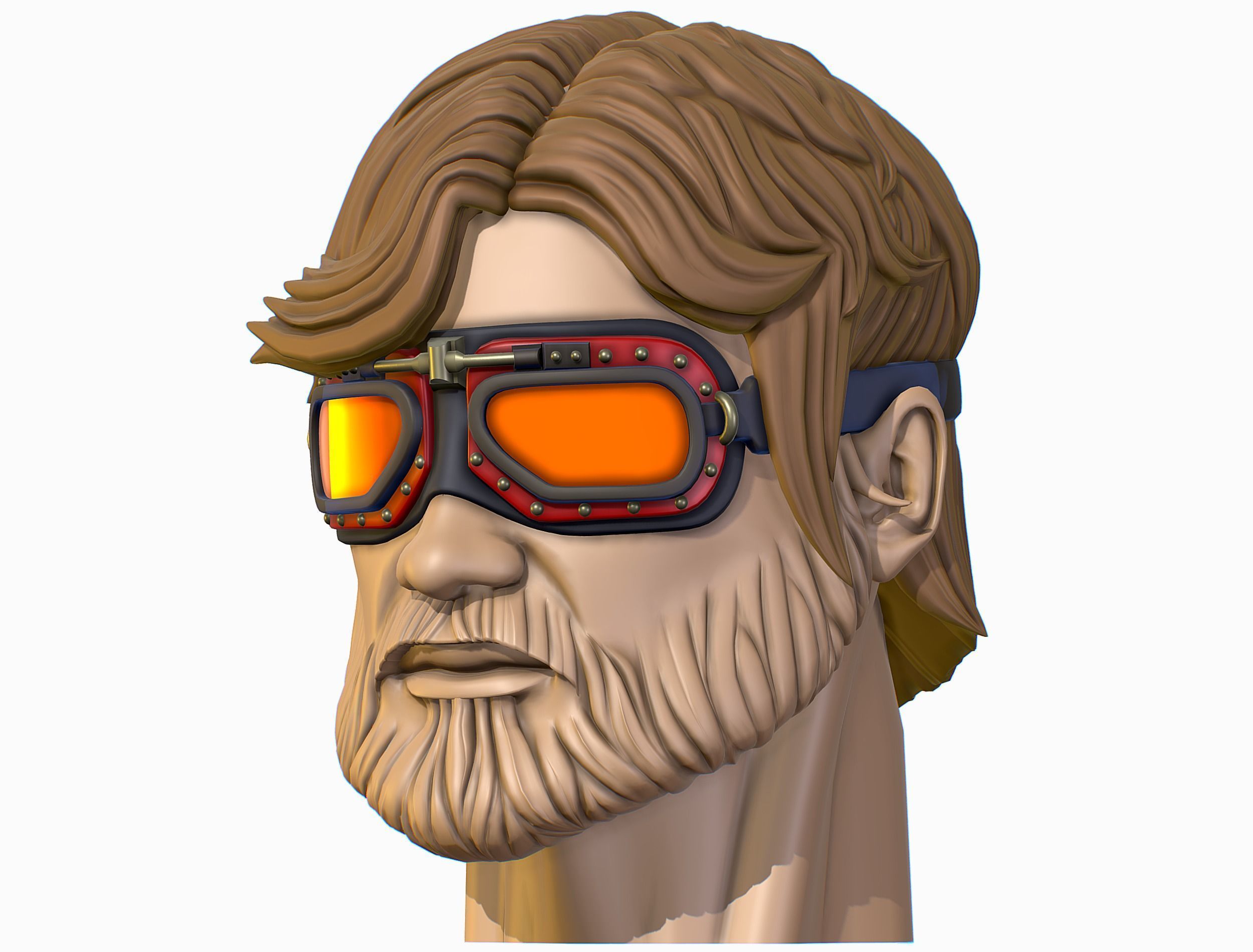 High Poly Mans Head with Beard and Glasses Low-poly 3D model_3