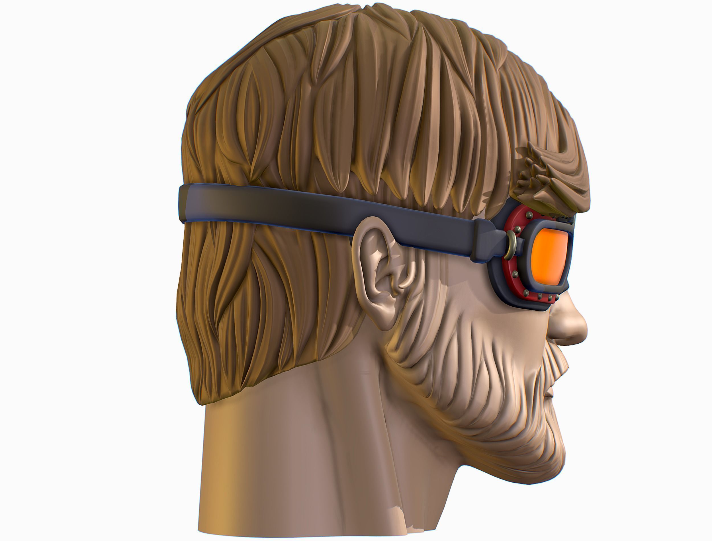 High Poly Mans Head with Beard and Glasses Low-poly 3D model_12