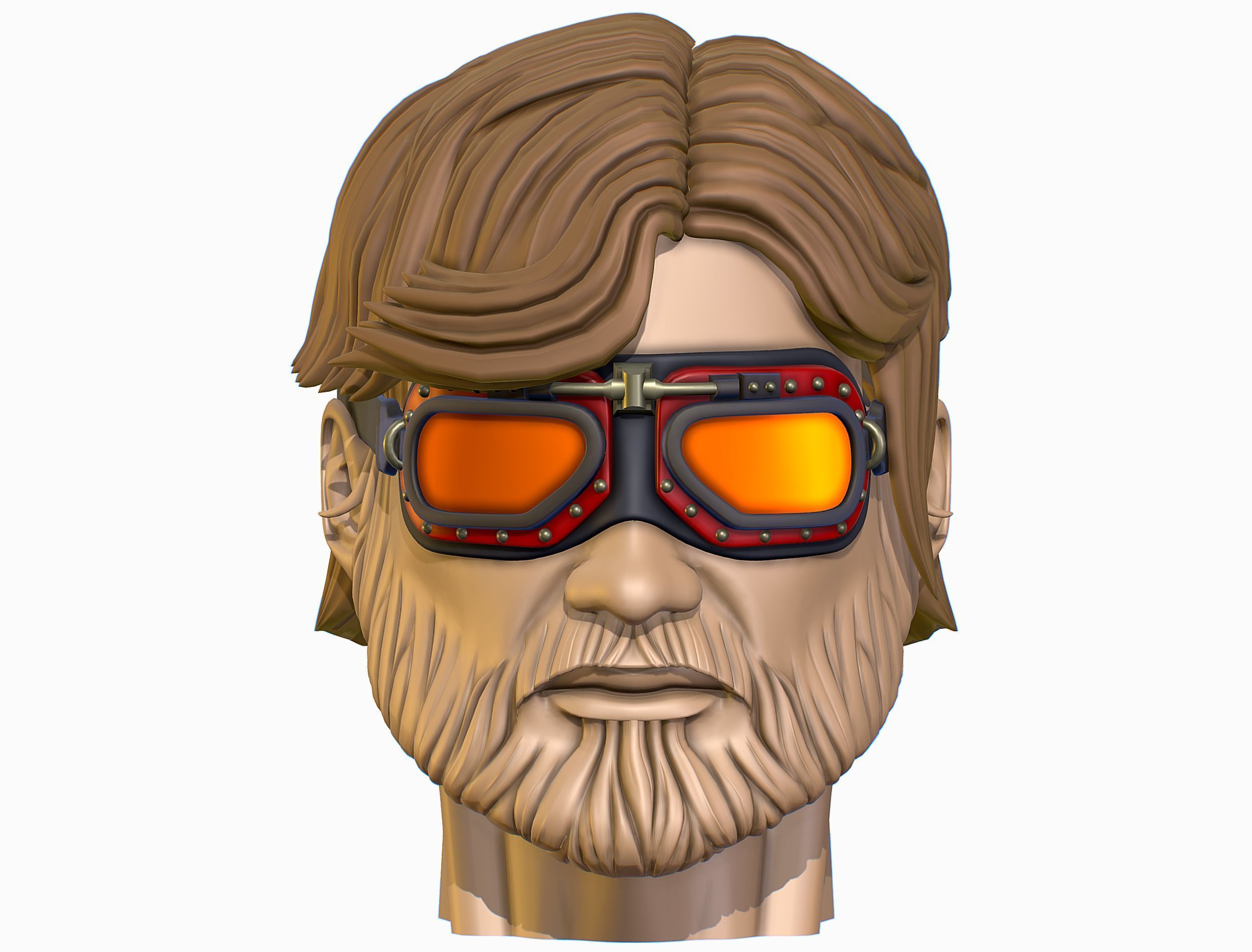 High Poly Mans Head with Beard and Glasses Low-poly 3D model_20