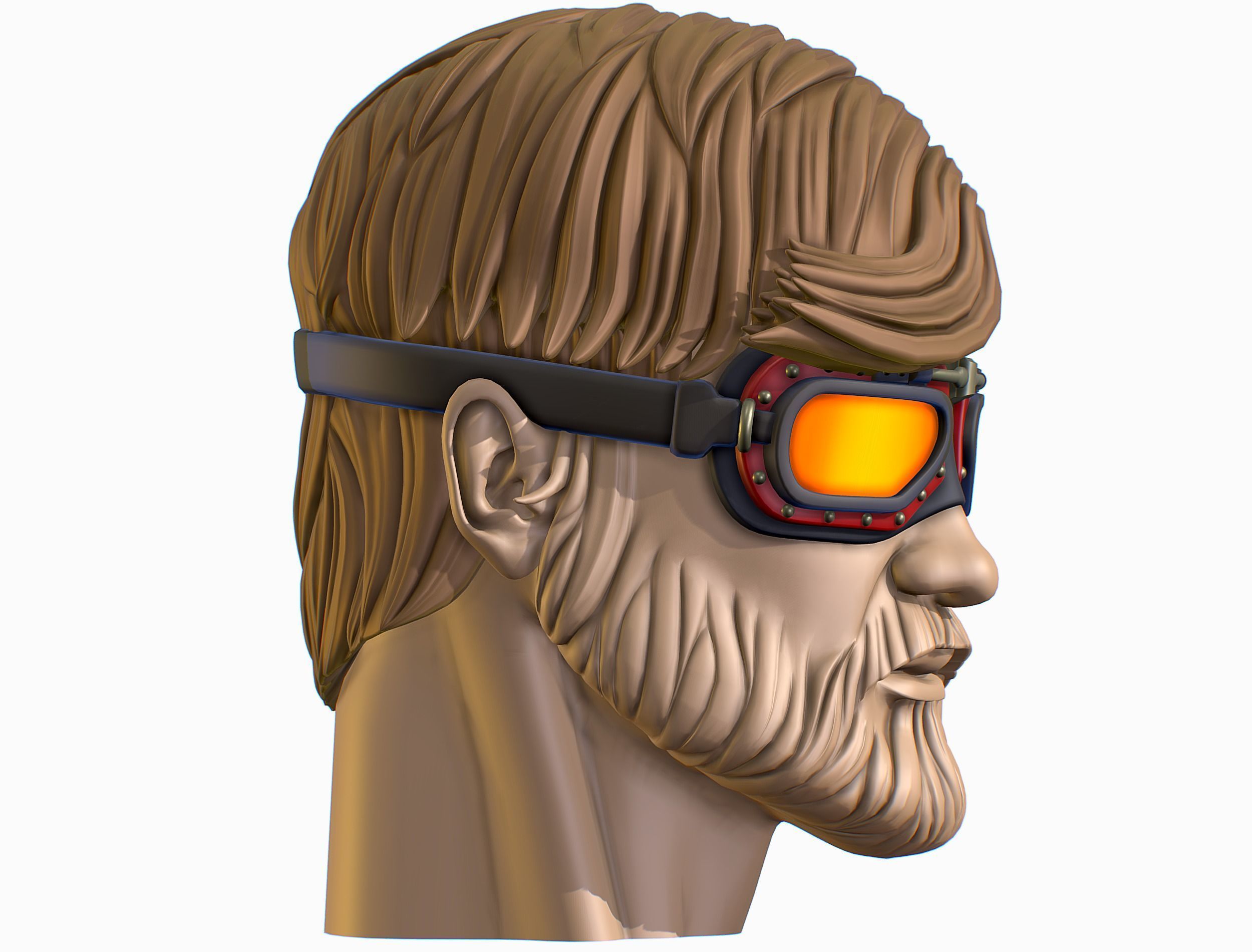 High Poly Mans Head with Beard and Glasses Low-poly 3D model_13