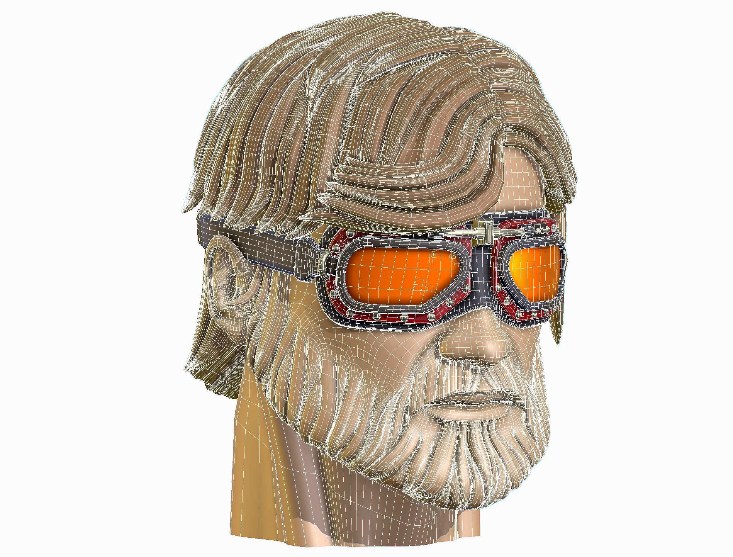 High Poly Mans Head with Beard and Glasses Low-poly 3D model_23