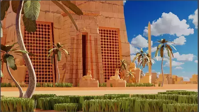 An ancient Egyptian temple Low-poly 3D model