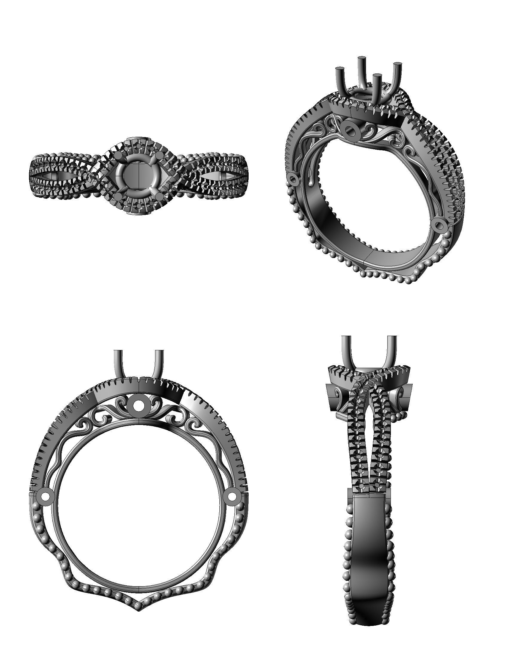 YD190 ornate engagement ring 3D print model_3