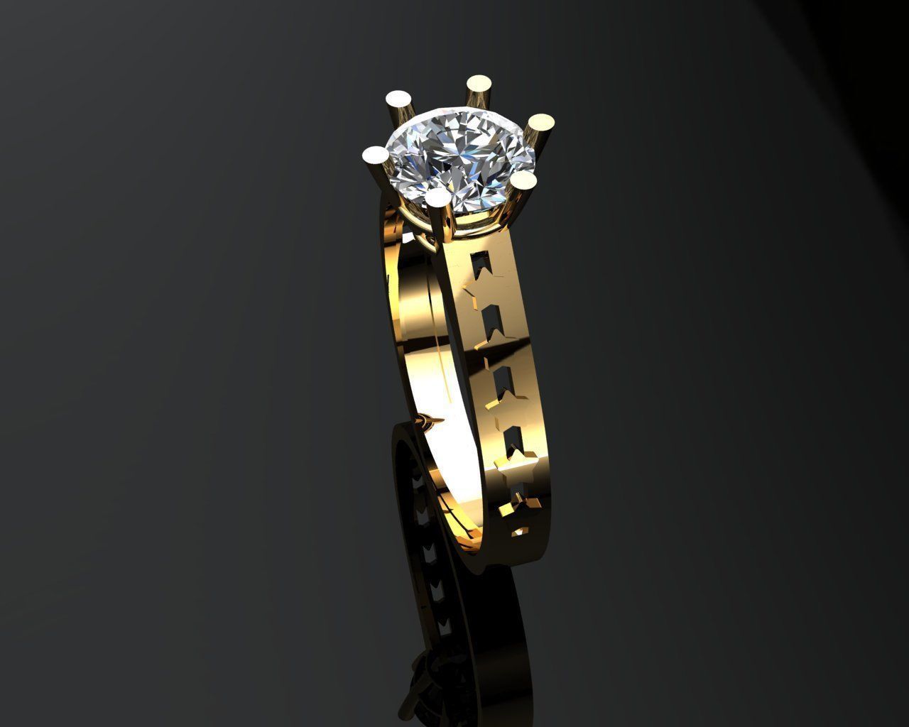 Solitaire Ring with Hearts 81 Carat Diamond 3D print model_5