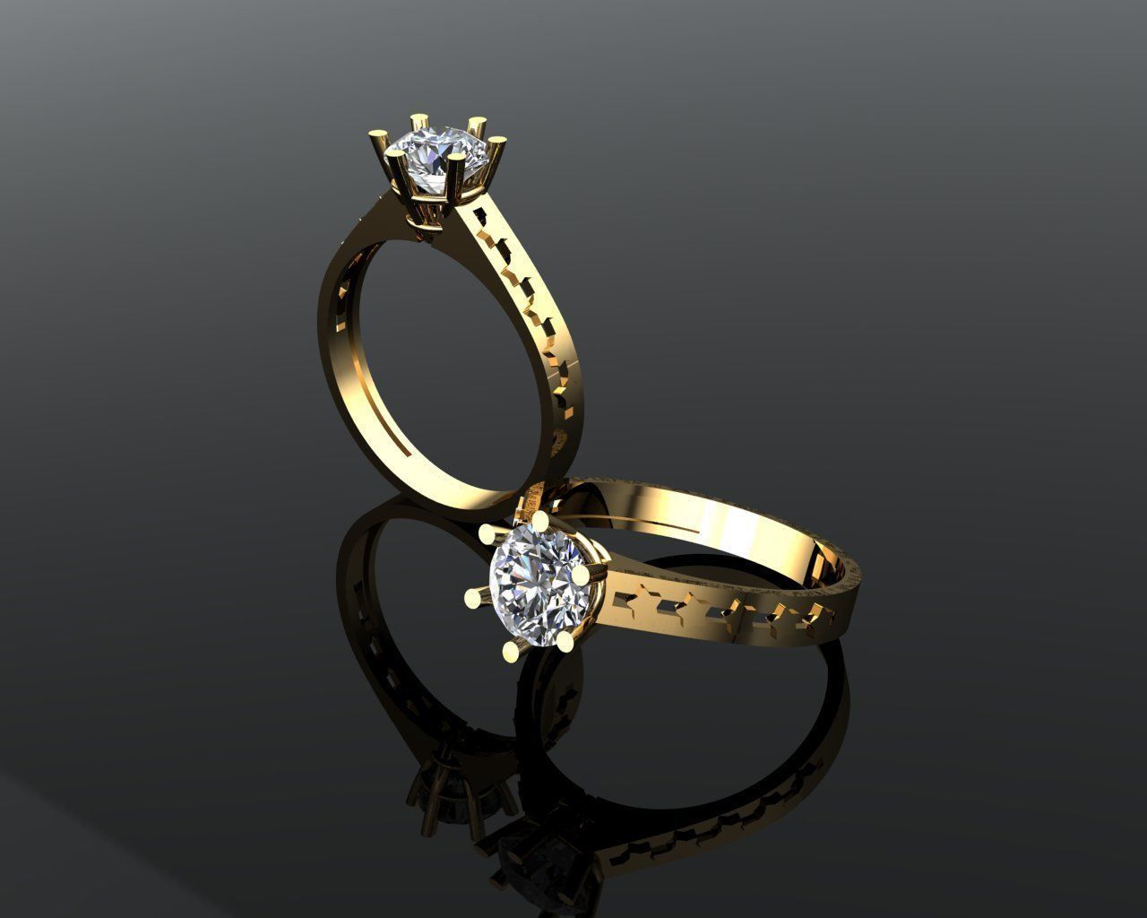 Solitaire Ring with Hearts 81 Carat Diamond 3D print model_4
