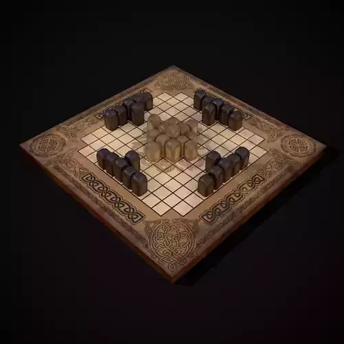 Wooden Carved Hnefatafl Viking Chess Set Low-poly 3D model