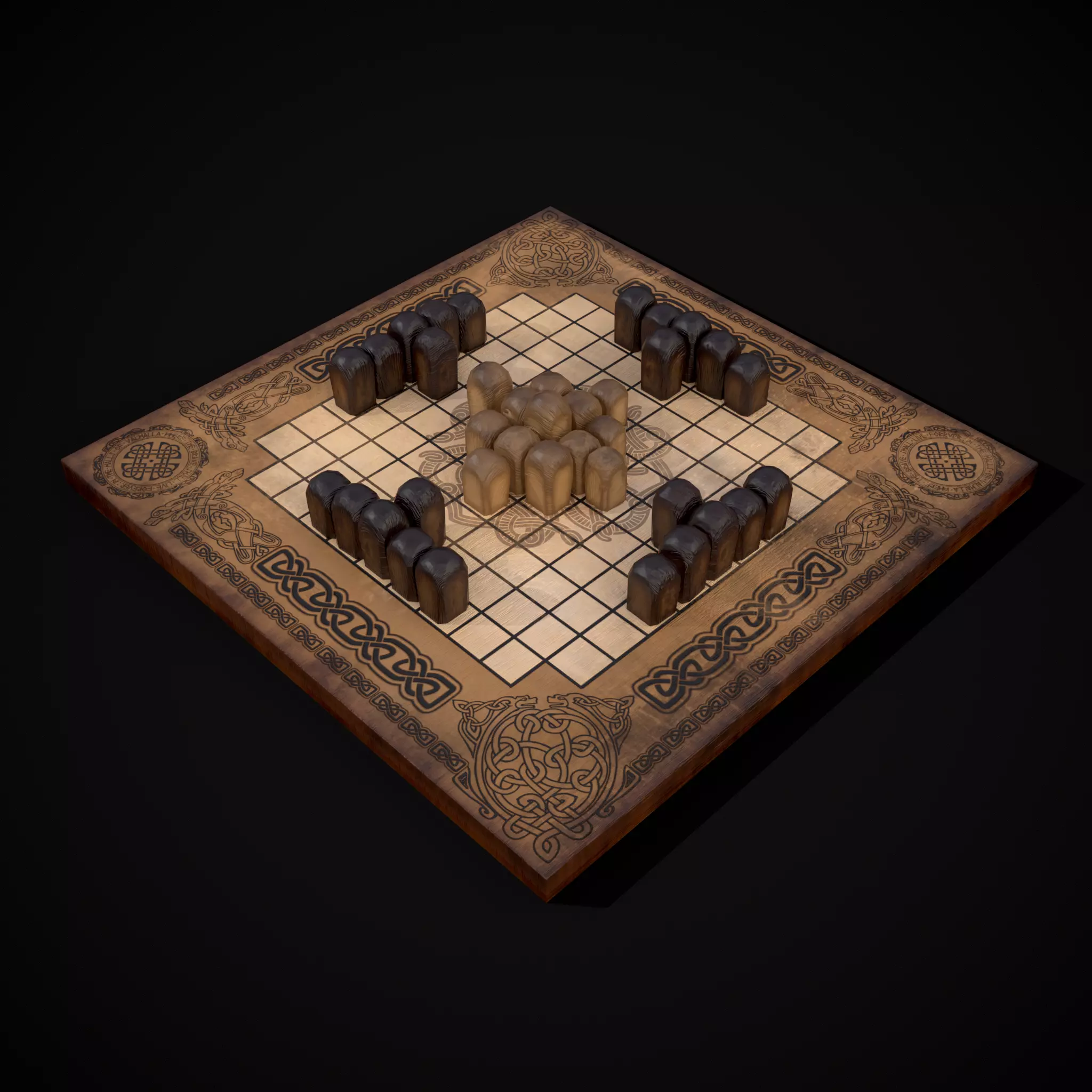 Wooden Carved Hnefatafl Viking Chess Set Low-poly 3D model