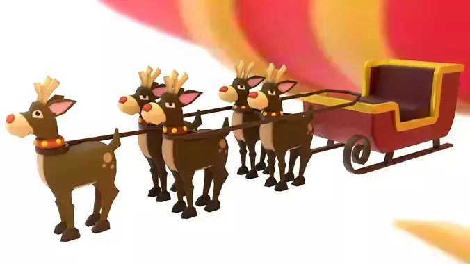 Christmas sleigh with deers Low-poly 3D model
