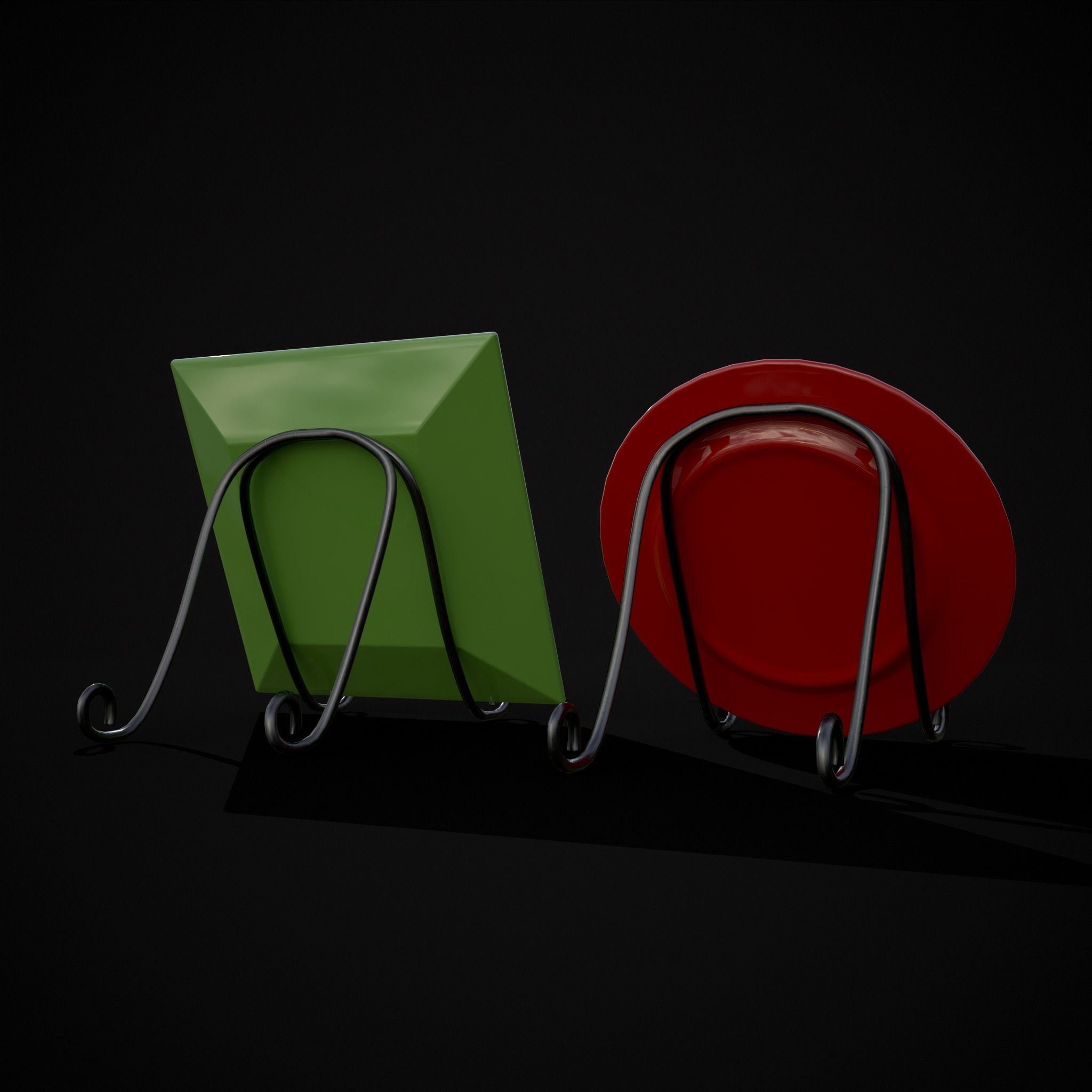 Red and Green Christmas Plates Low-poly 3D model_7