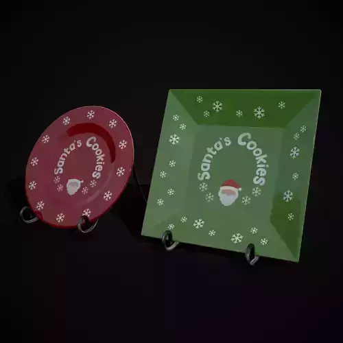 Red and Green Christmas Plates Low-poly 3D model