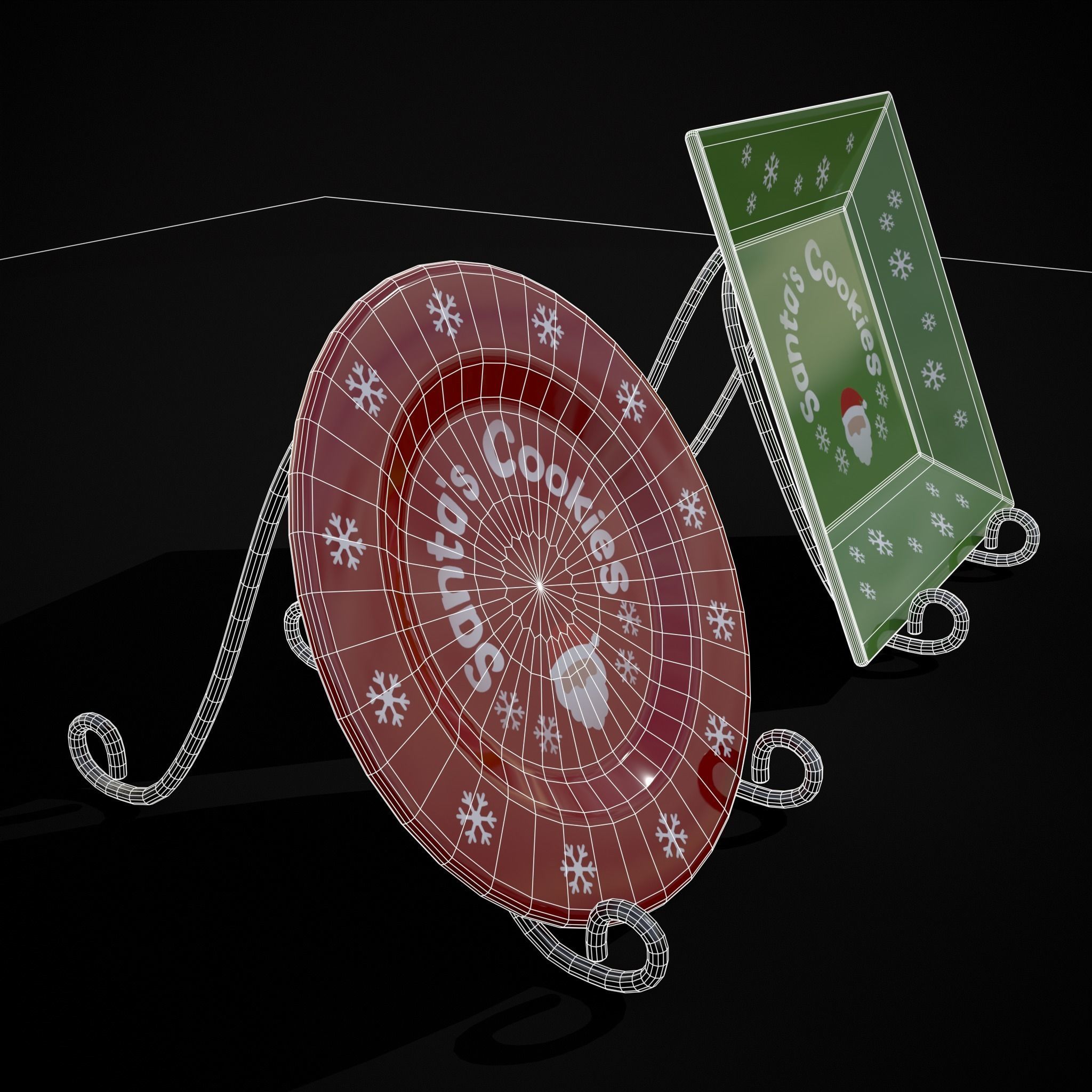 Red and Green Christmas Plates Low-poly 3D model_4