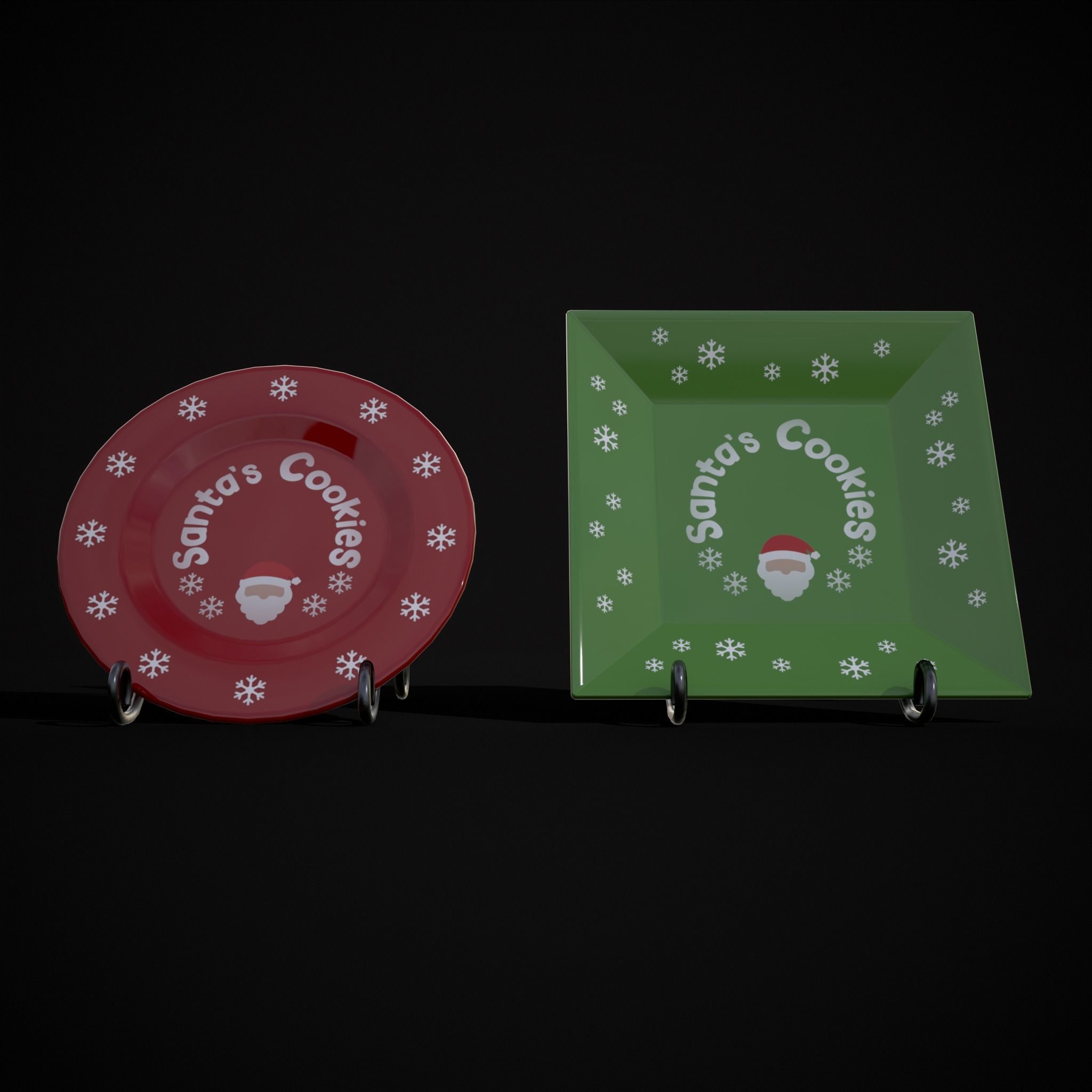 Red and Green Christmas Plates Low-poly 3D model_5