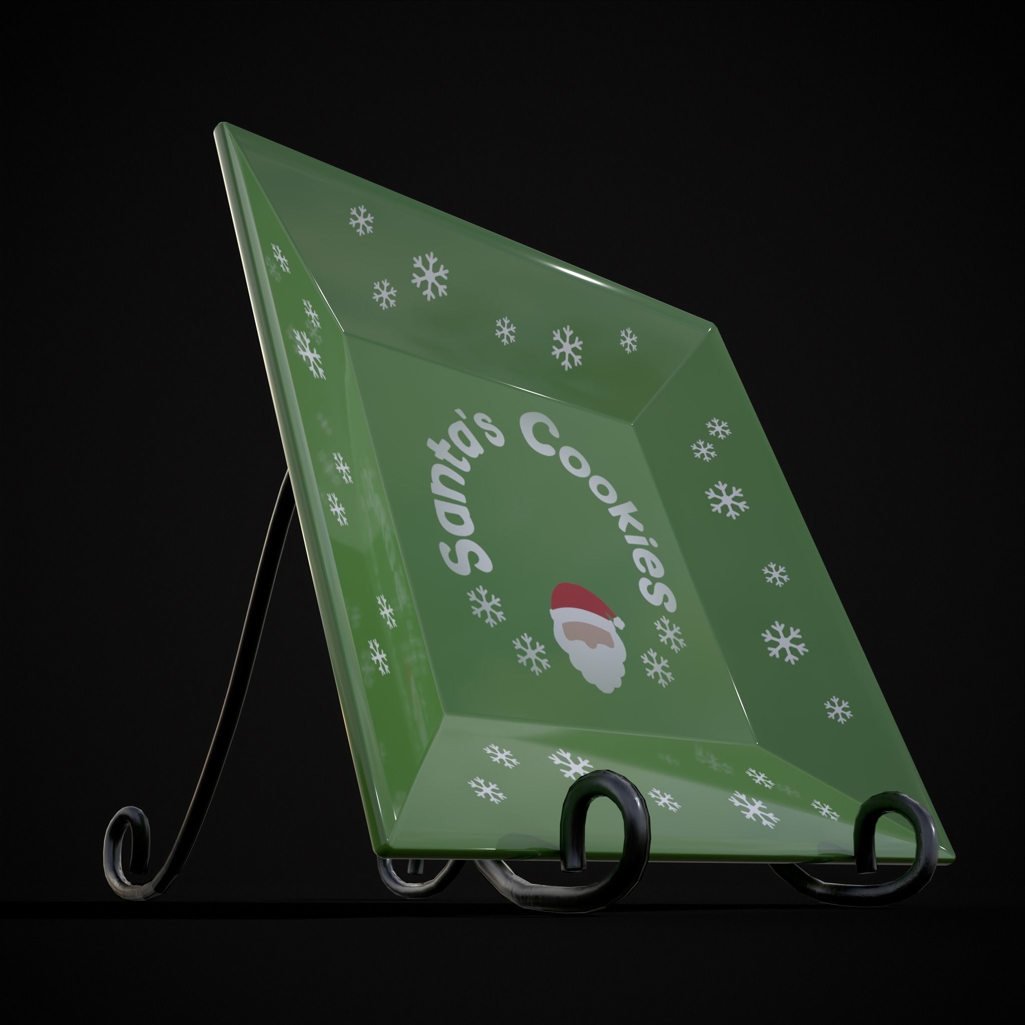 Red and Green Christmas Plates Low-poly 3D model_27