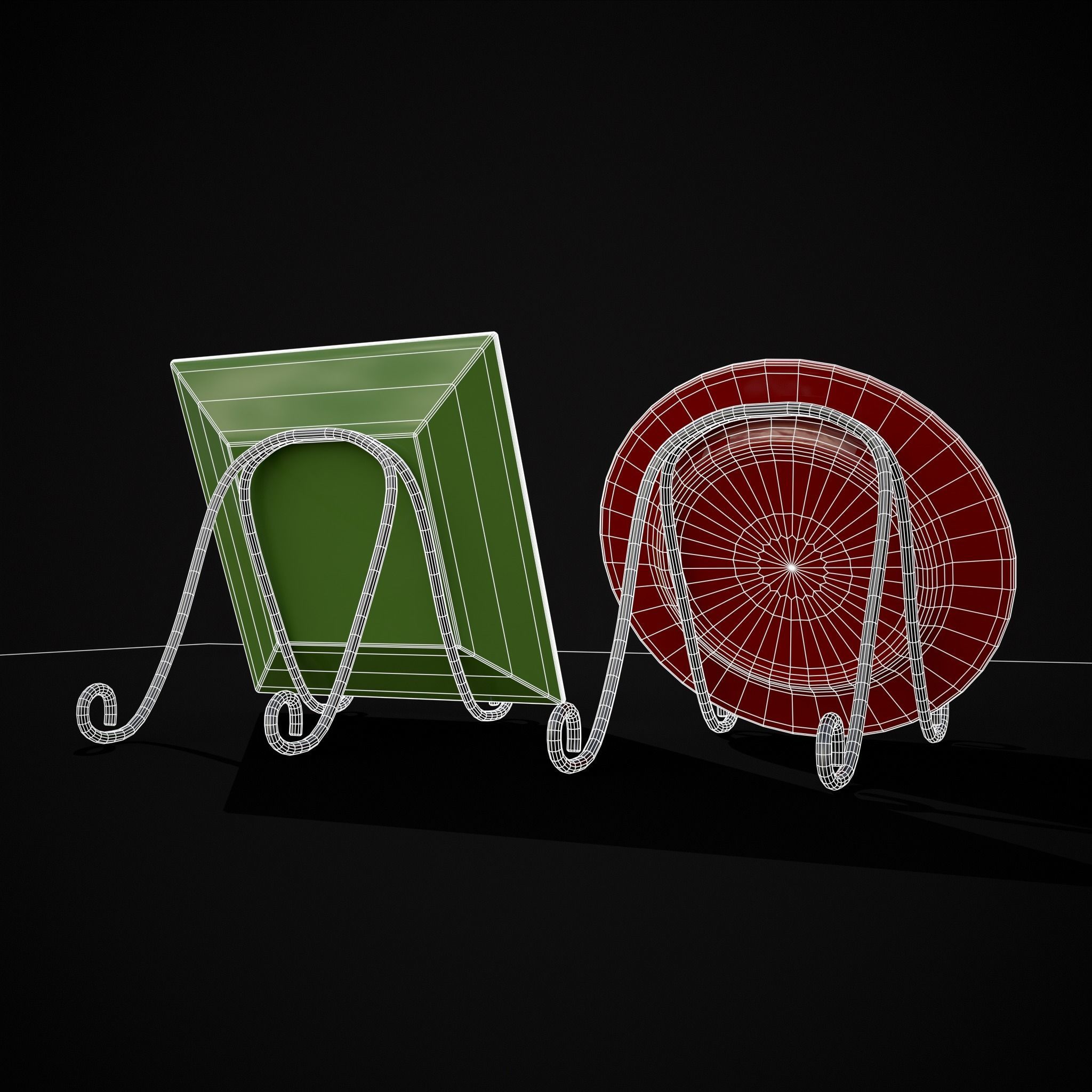 Red and Green Christmas Plates Low-poly 3D model_8