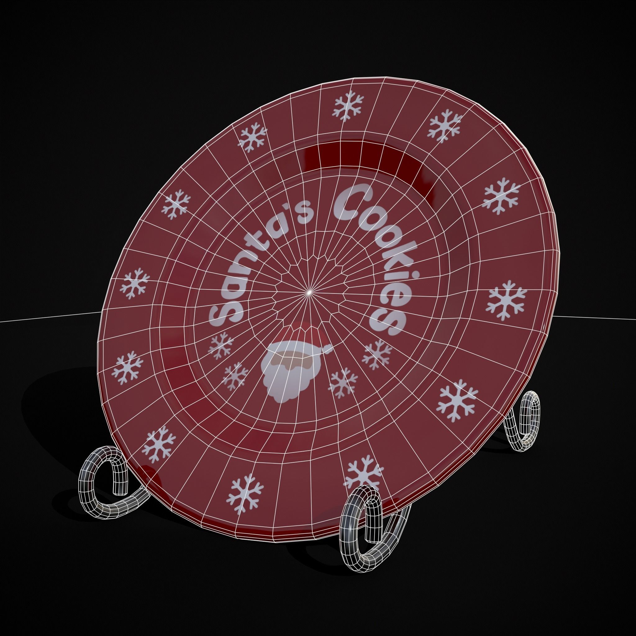 Red and Green Christmas Plates Low-poly 3D model_14
