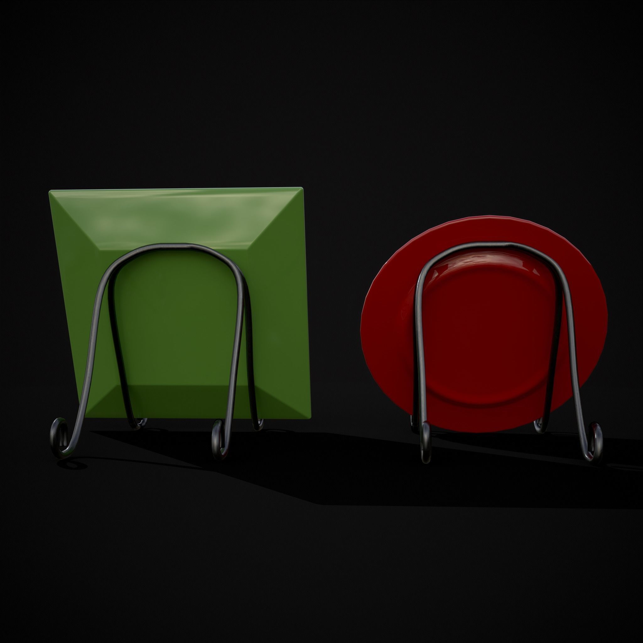 Red and Green Christmas Plates Low-poly 3D model_9