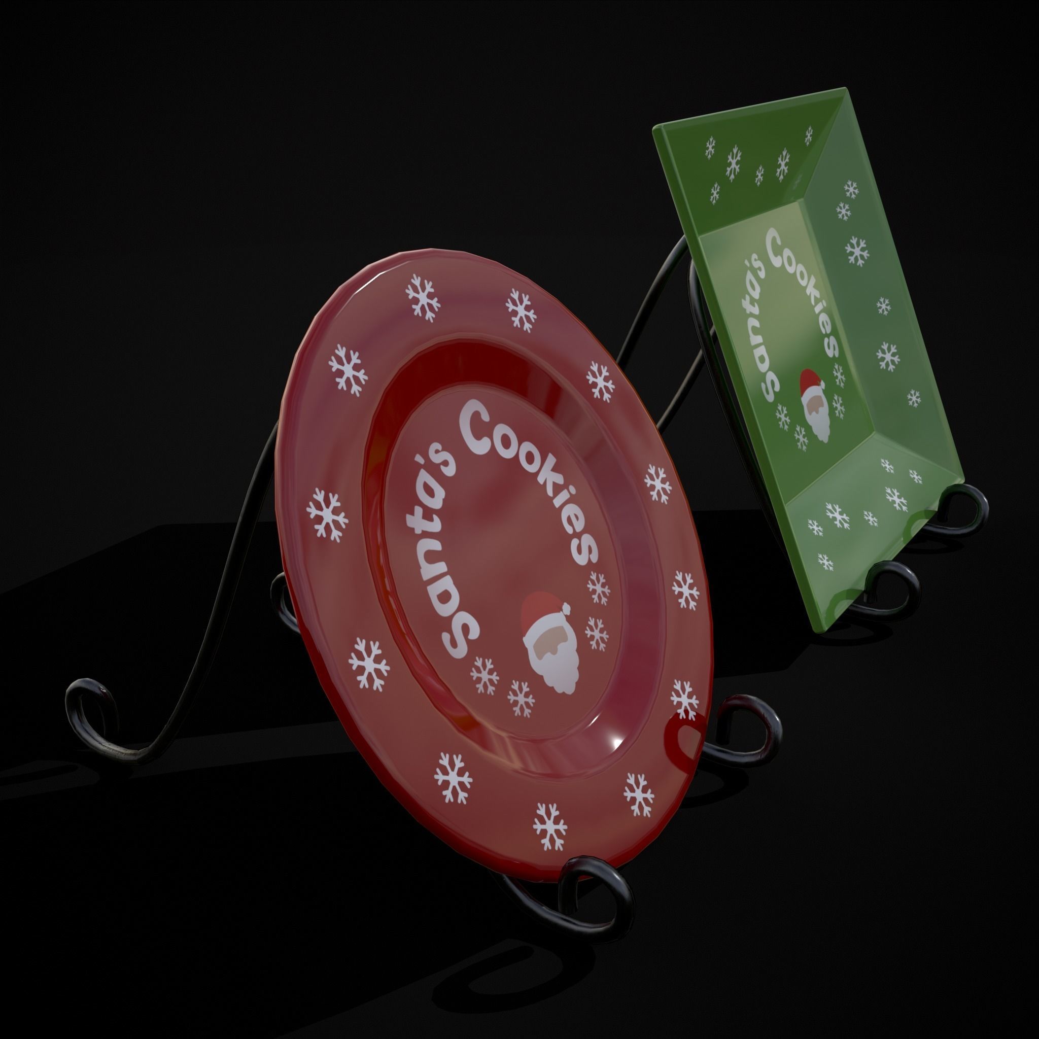 Red and Green Christmas Plates Low-poly 3D model_3