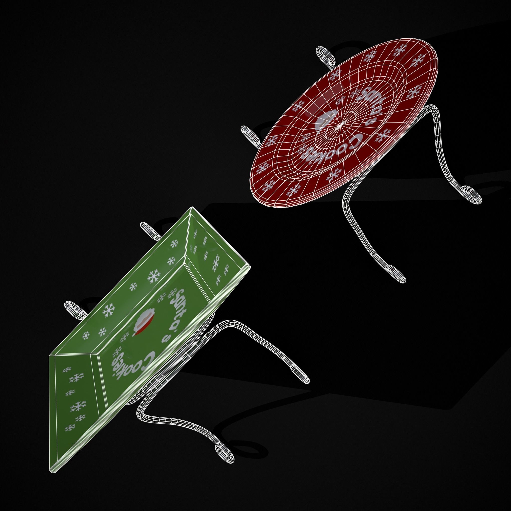 Red and Green Christmas Plates Low-poly 3D model_12