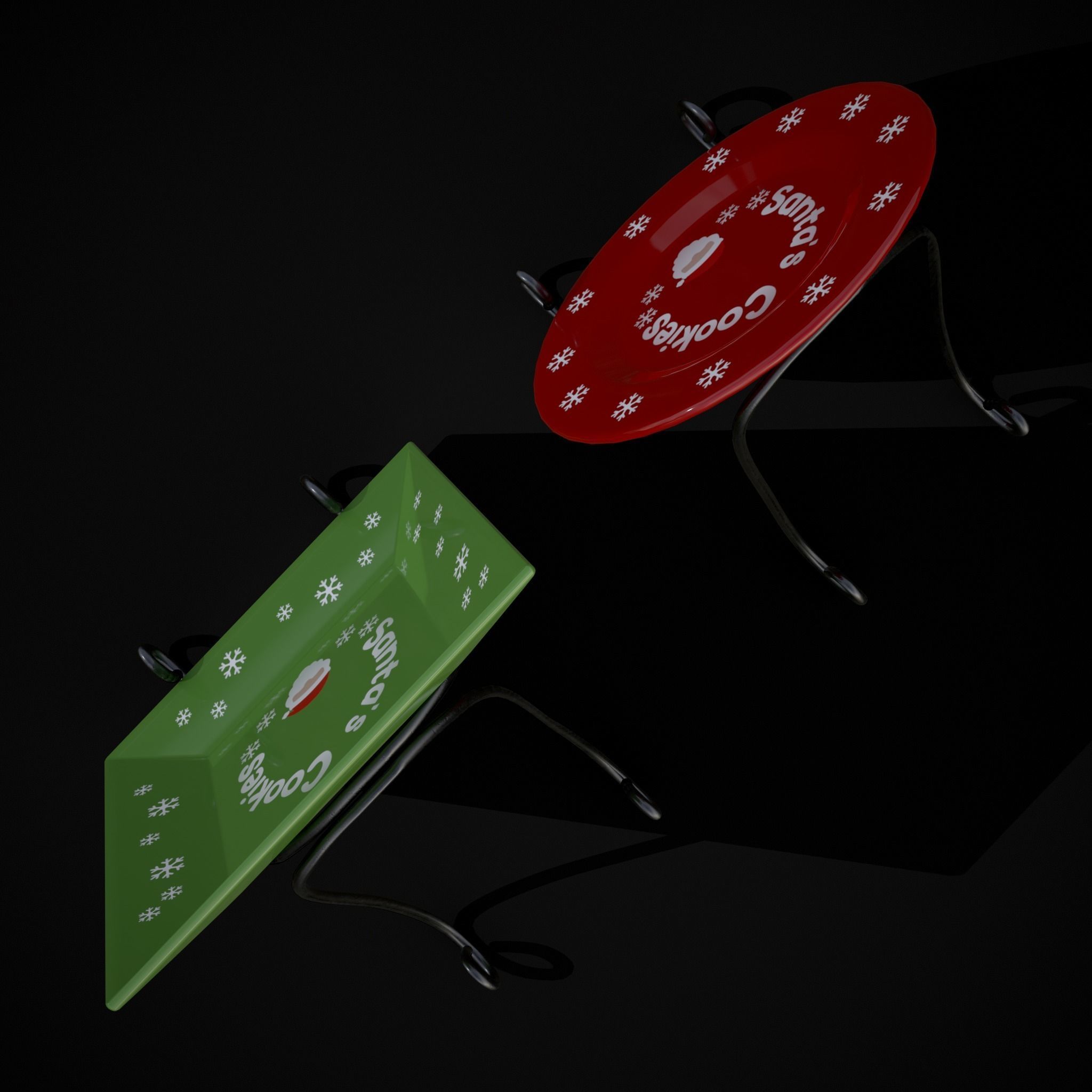 Red and Green Christmas Plates Low-poly 3D model_11