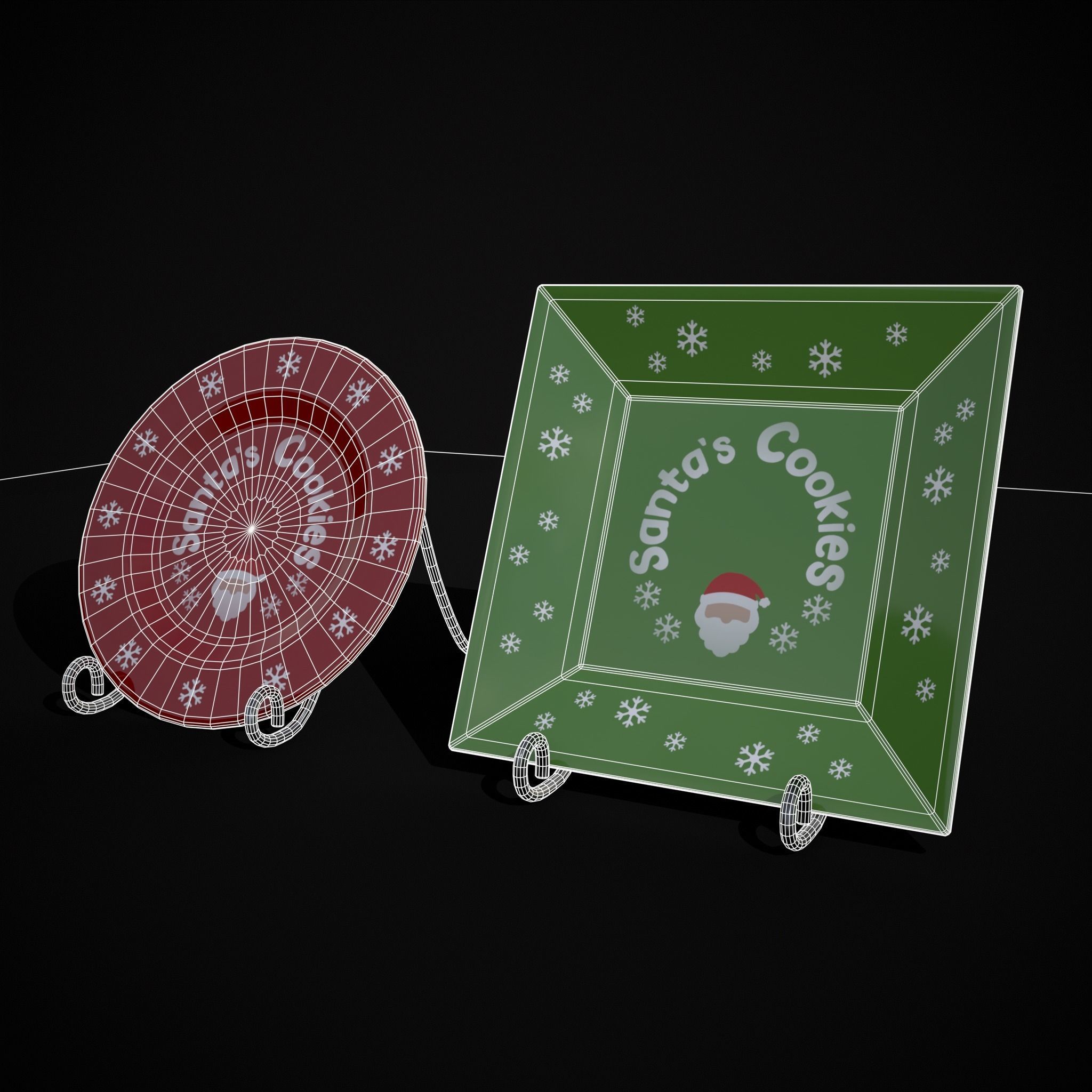 Red and Green Christmas Plates Low-poly 3D model_2