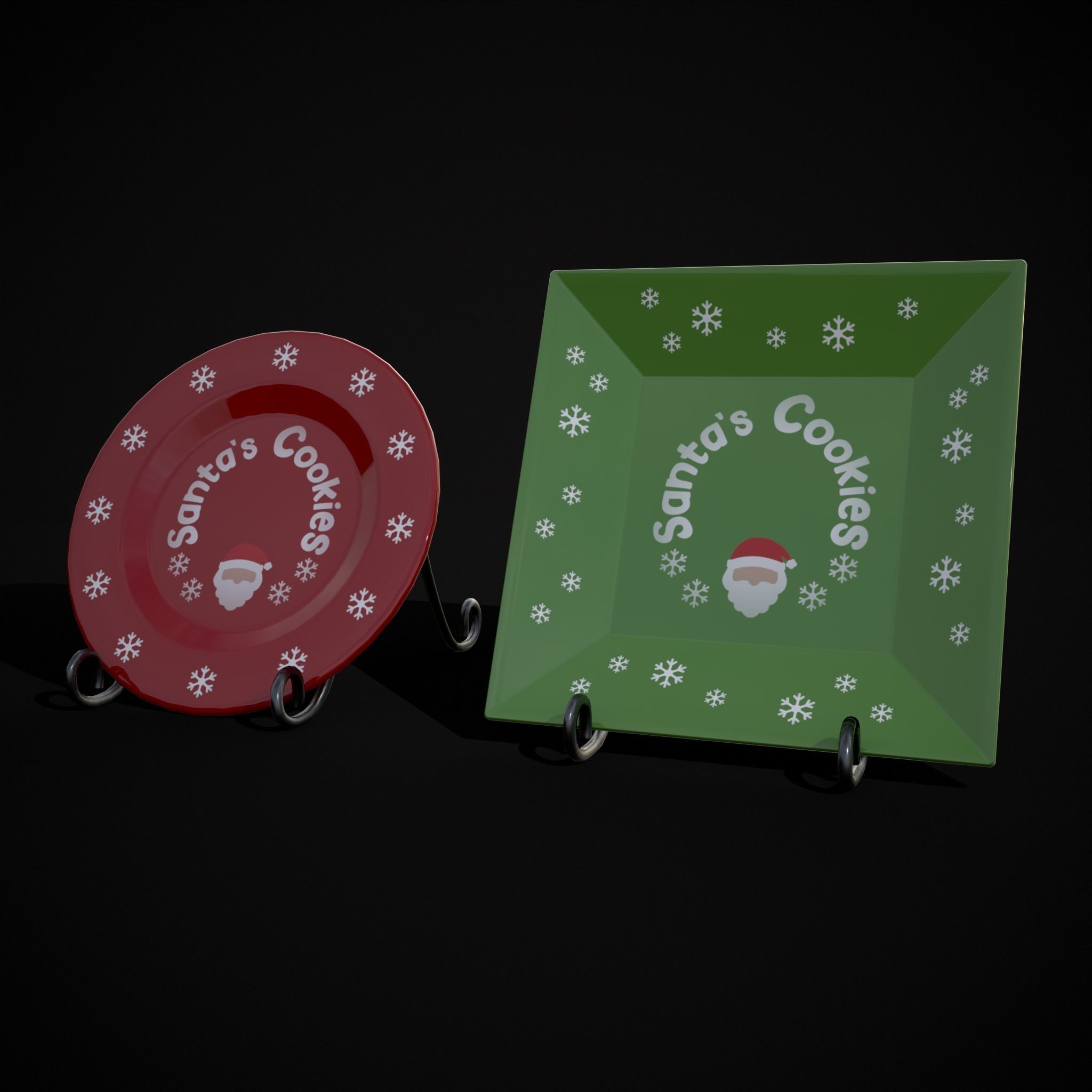 Red and Green Christmas Plates Low-poly 3D model_31