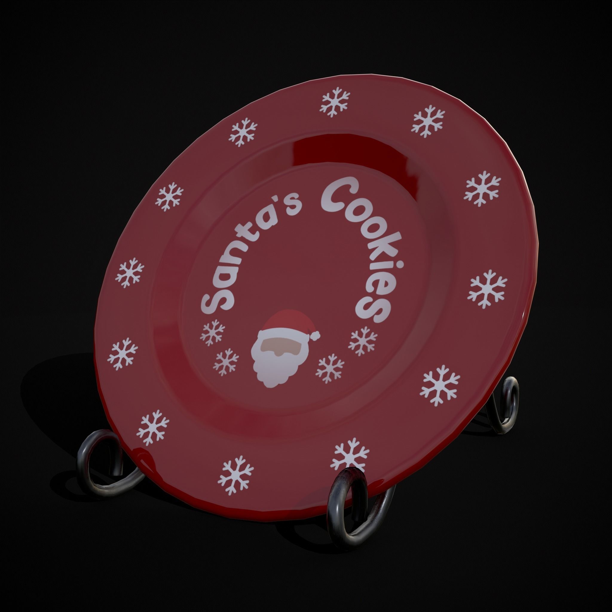 Red and Green Christmas Plates Low-poly 3D model_13