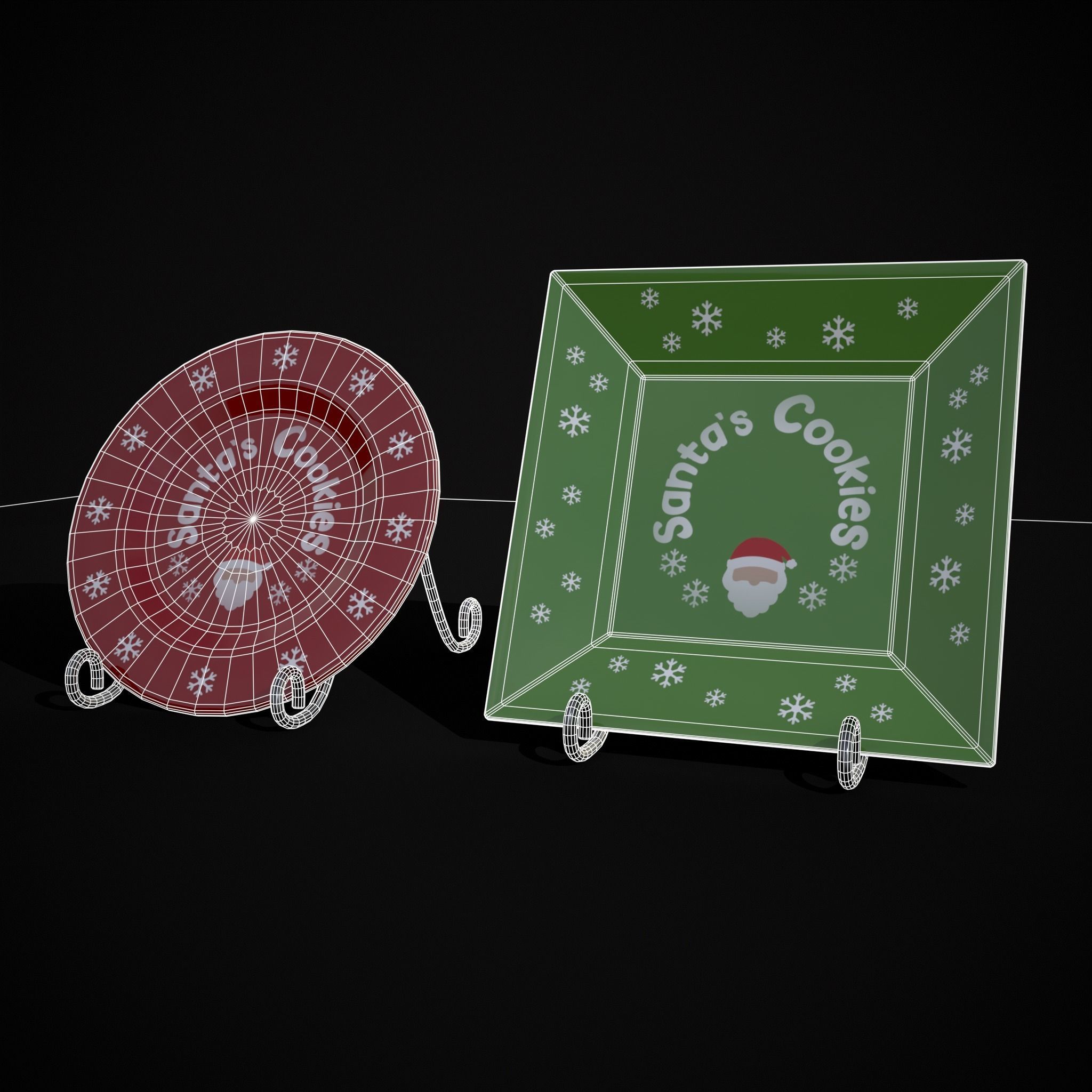 Red and Green Christmas Plates Low-poly 3D model_32