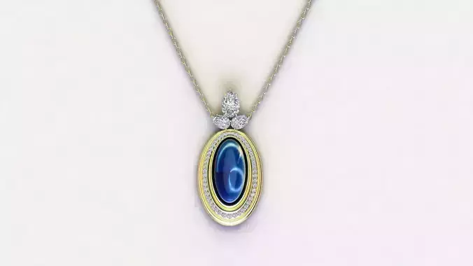 Pendant  withStar Sapphire and diamonds gold platinum 