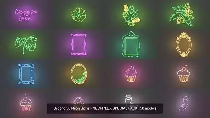 Second 50 Neon Signs - NEONPLEX SPECIAL PACK 3D Model Collection