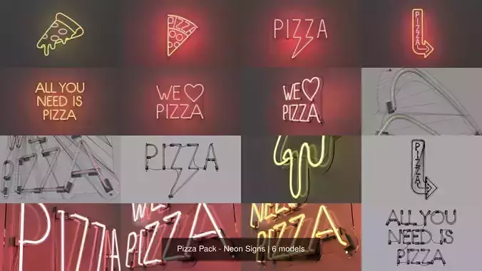 Pizza Pack - Neon Signs 3D Model Collection