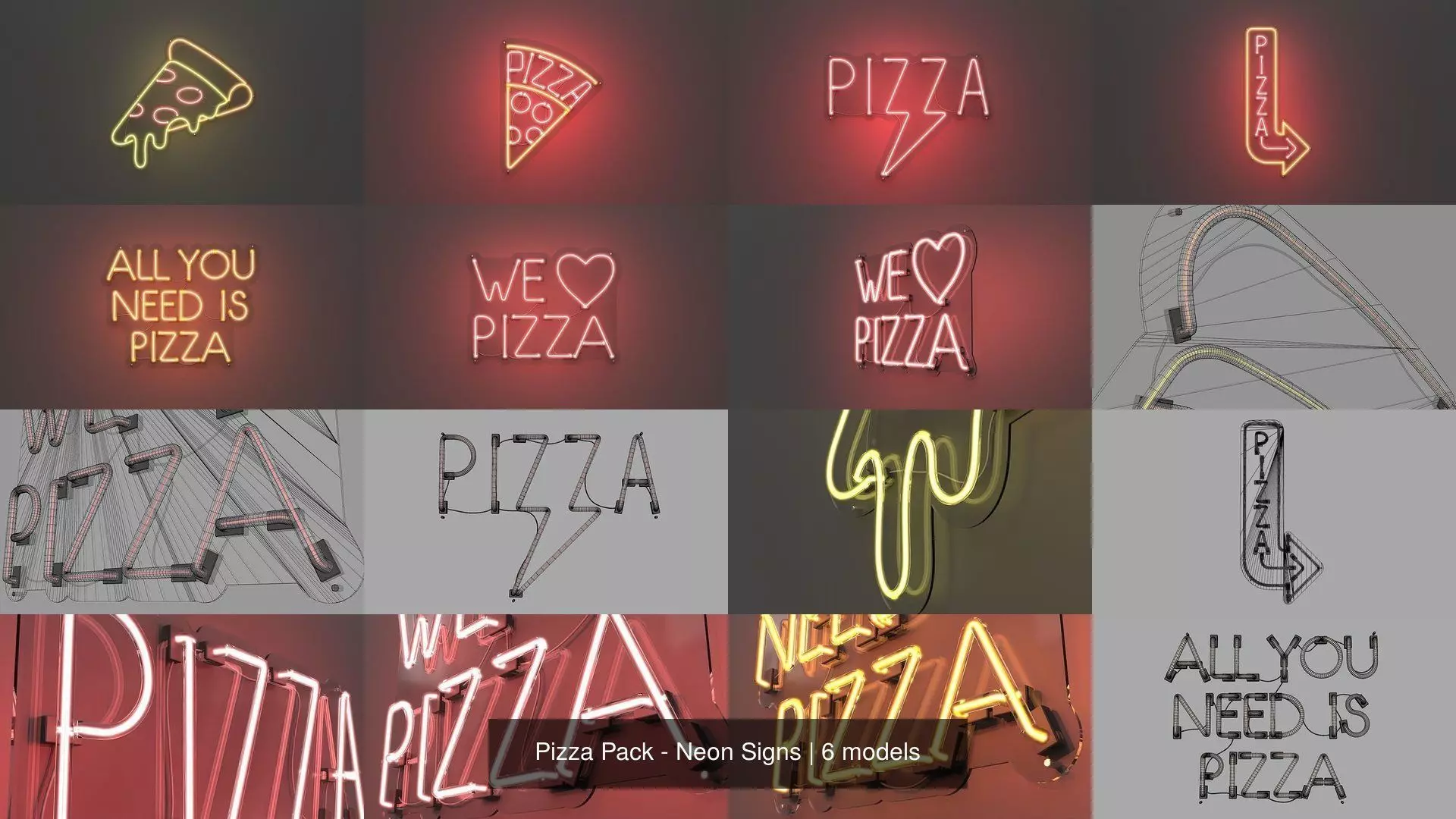 Pizza Pack - Neon Signs 3D Model Collection_0