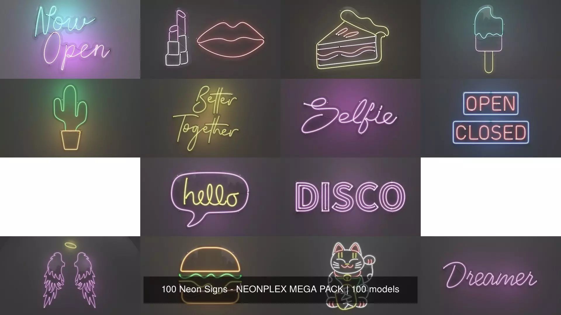 100 Neon Signs - NEONPLEX MEGA PACK 3D Model Collection_1