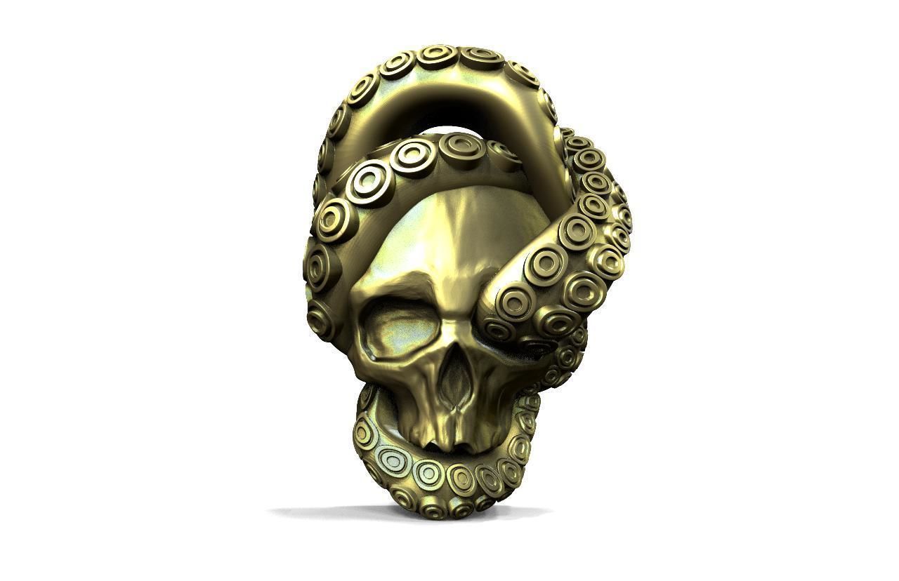 Skull with tentacles pendant 3D print model_4