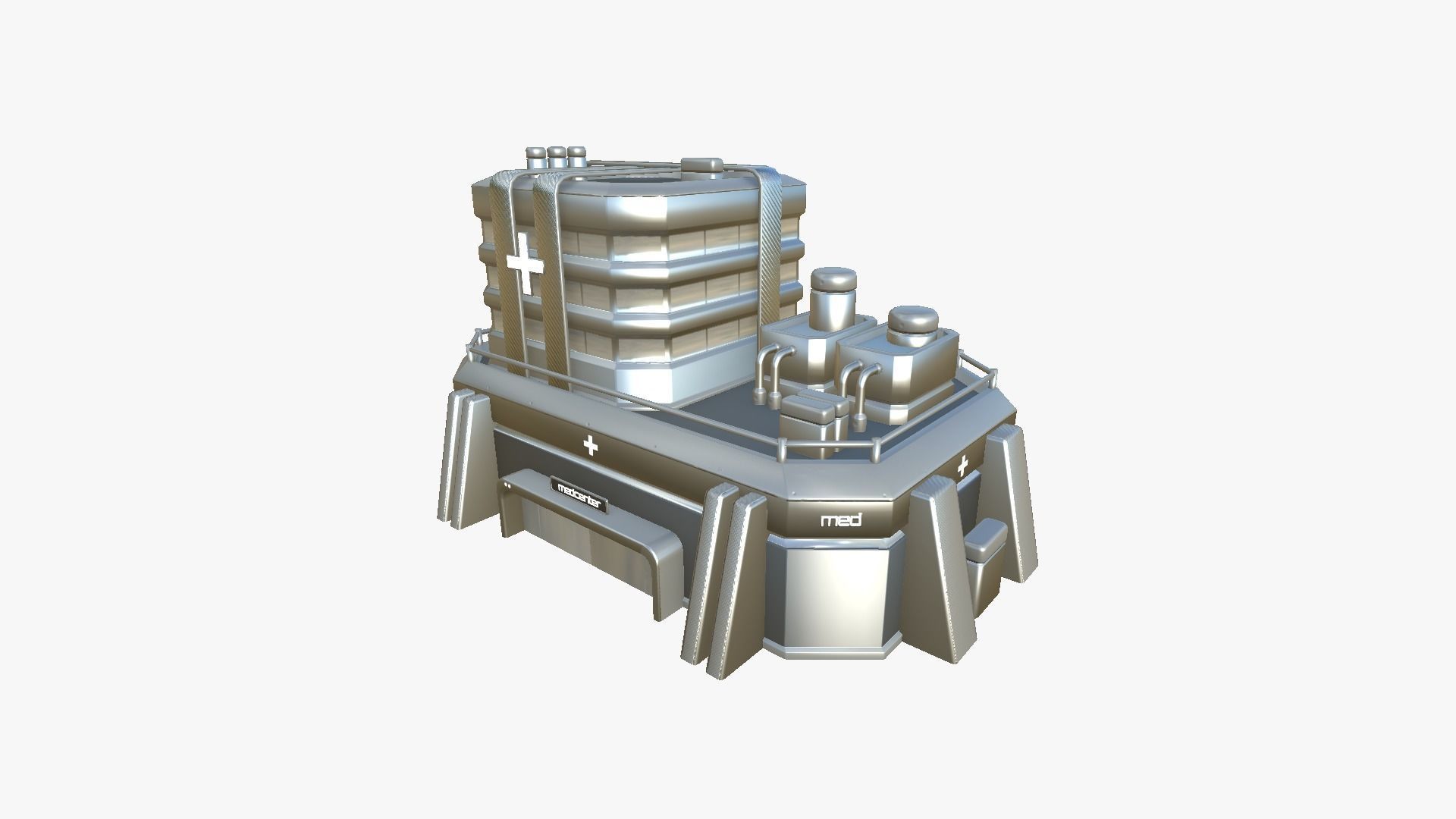 SciFi Hospital A08 Metallic - Sci Fi Exterior Design Low-poly 3D model_2