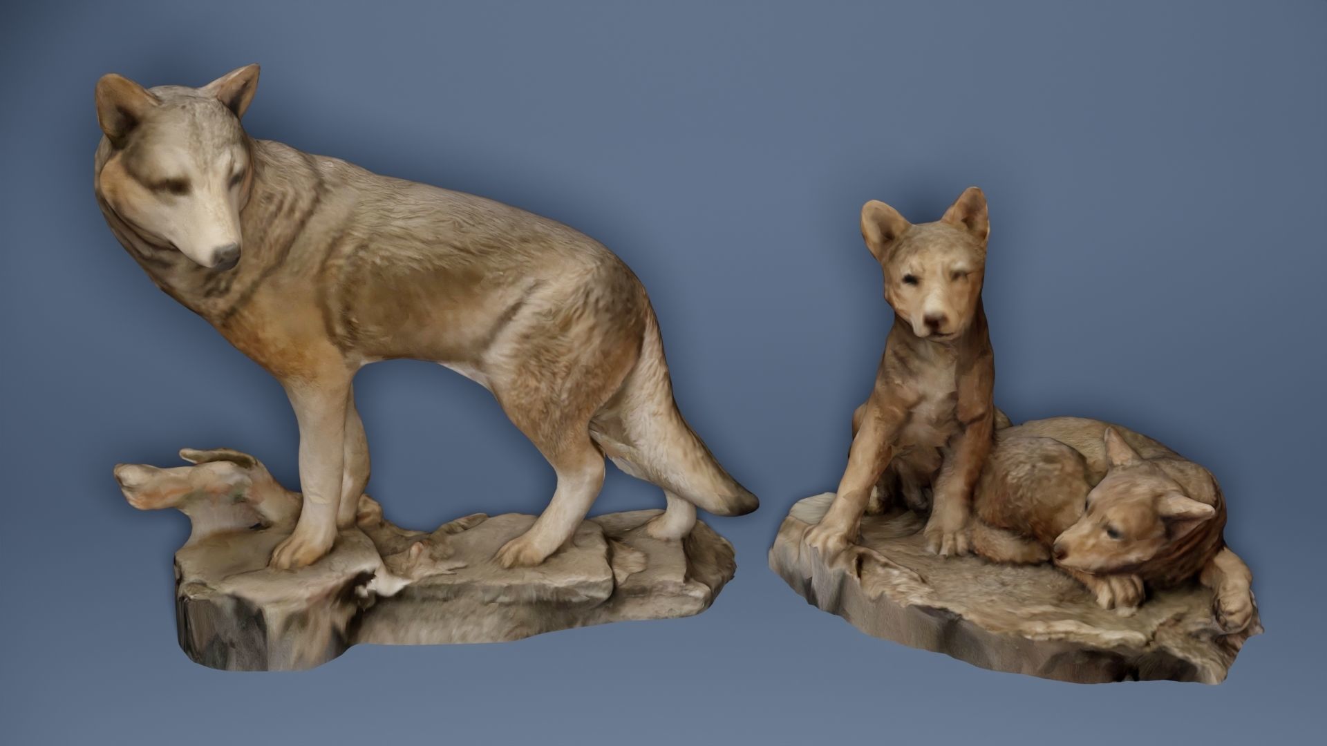 Big Wolf and Wolf Puppy figure collection Low-poly 3D model_3