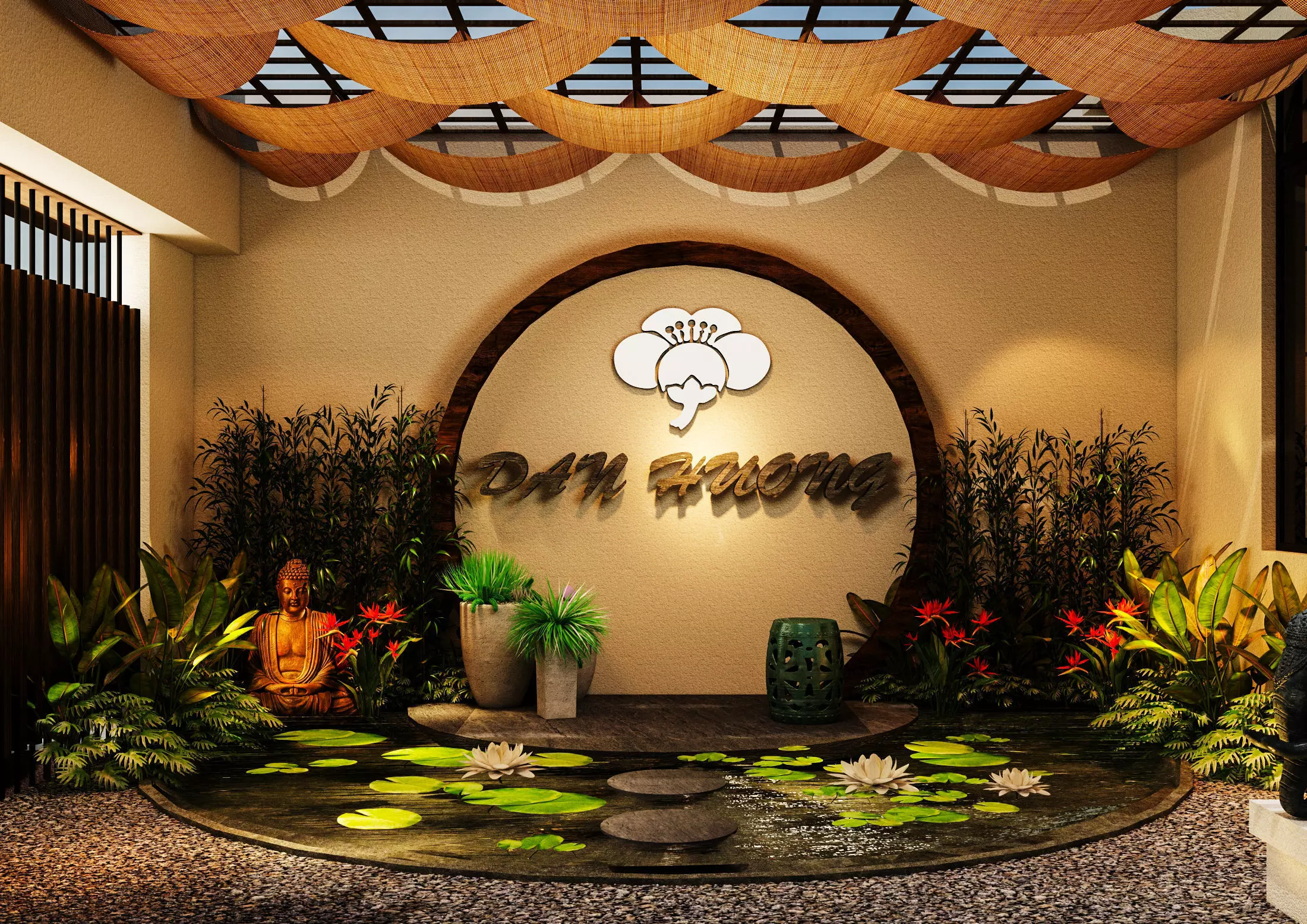 GARDERN entrance of hotel with lotus pond 3D print model_0