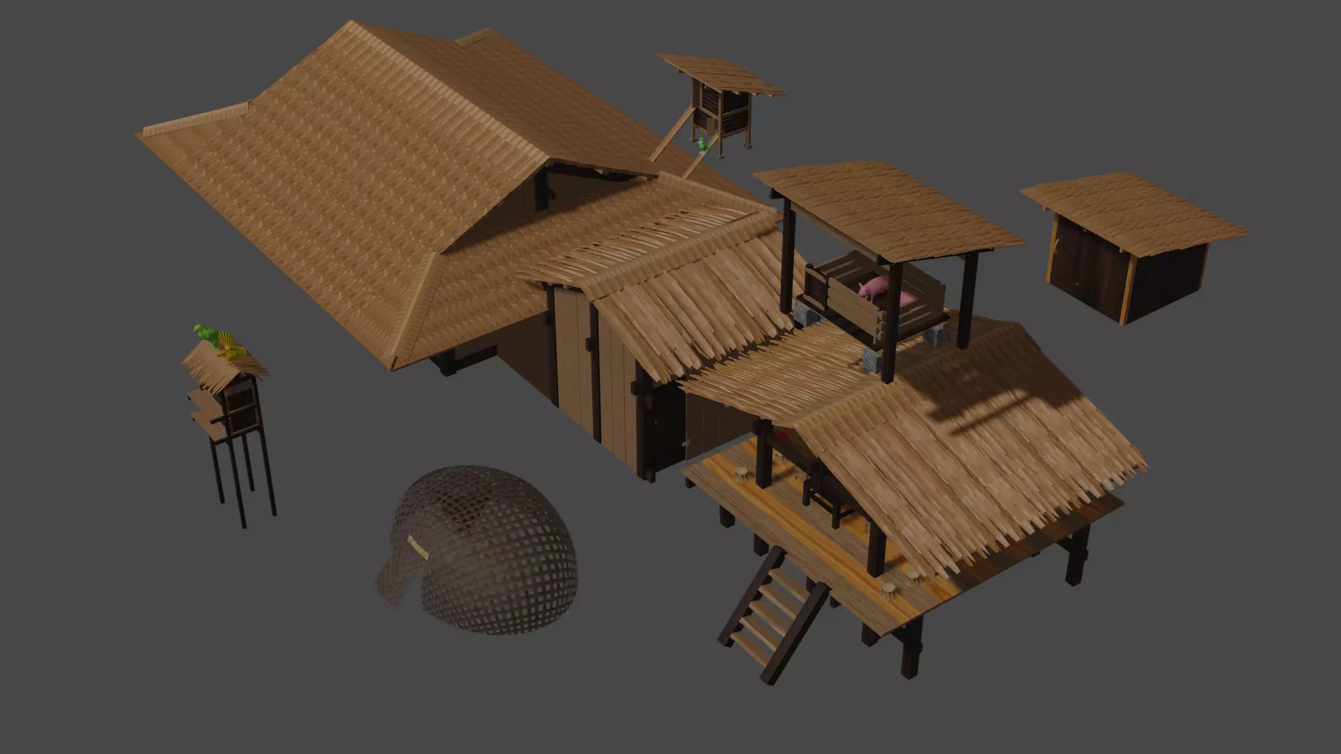HousePack asian style house with roof Free low-poly 3D model