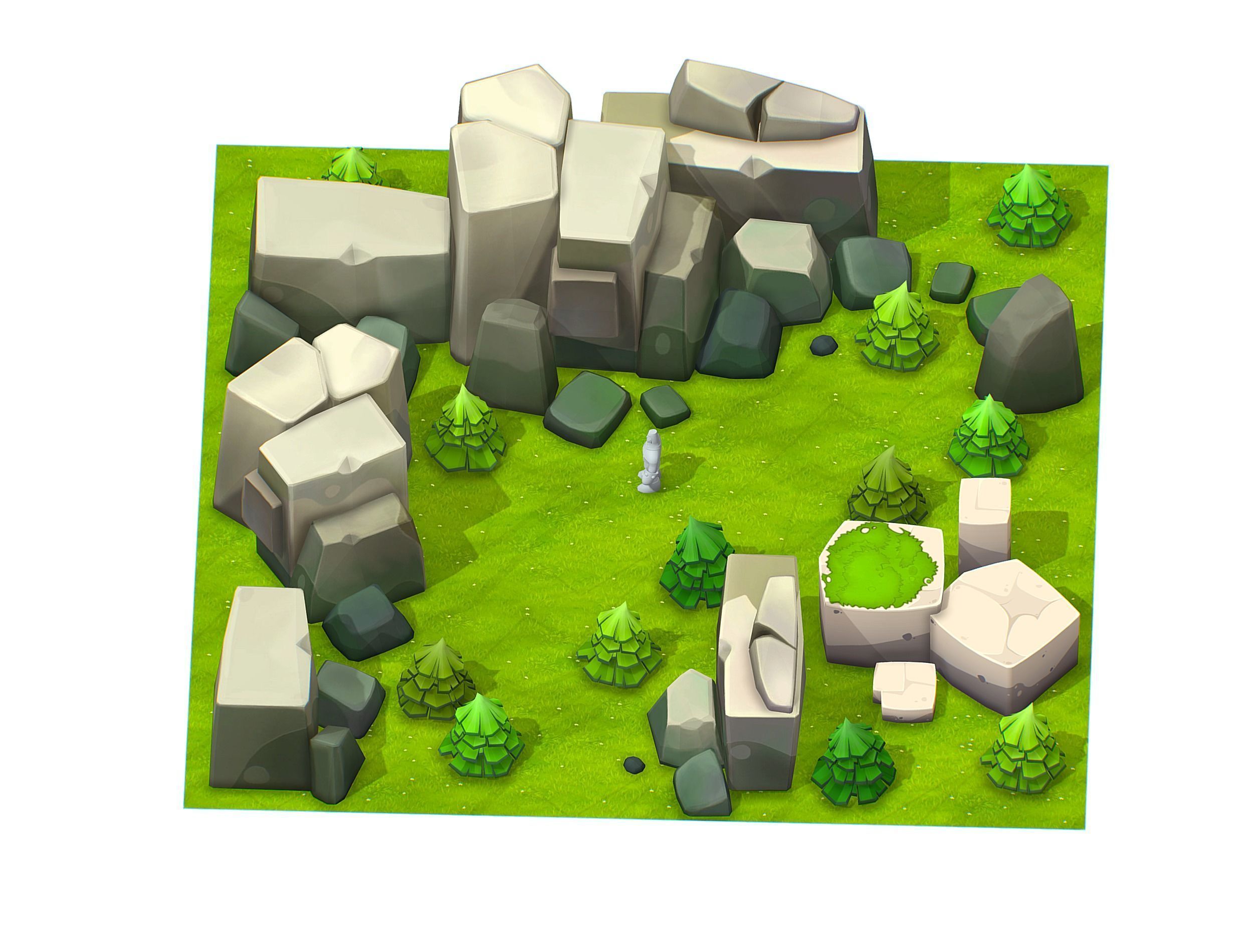 Cartoon Level Ground Tree Stone Cliff Low-poly 3D model_1