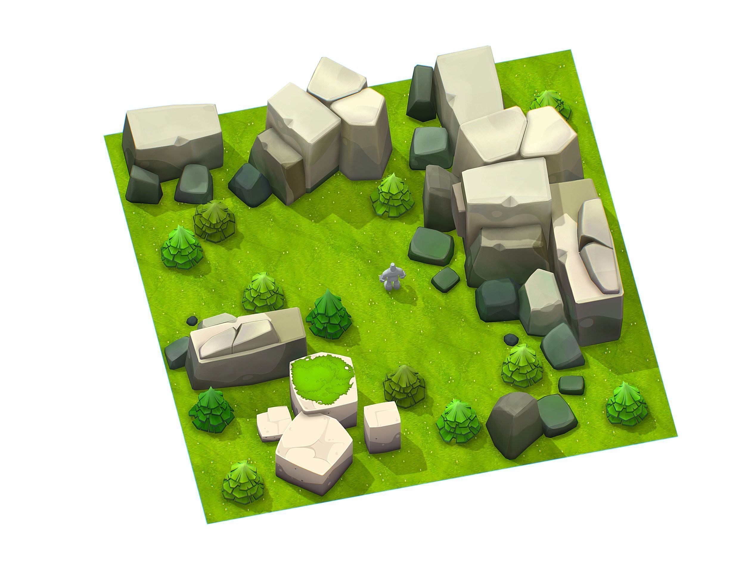 Cartoon Level Ground Tree Stone Cliff Low-poly 3D model_3