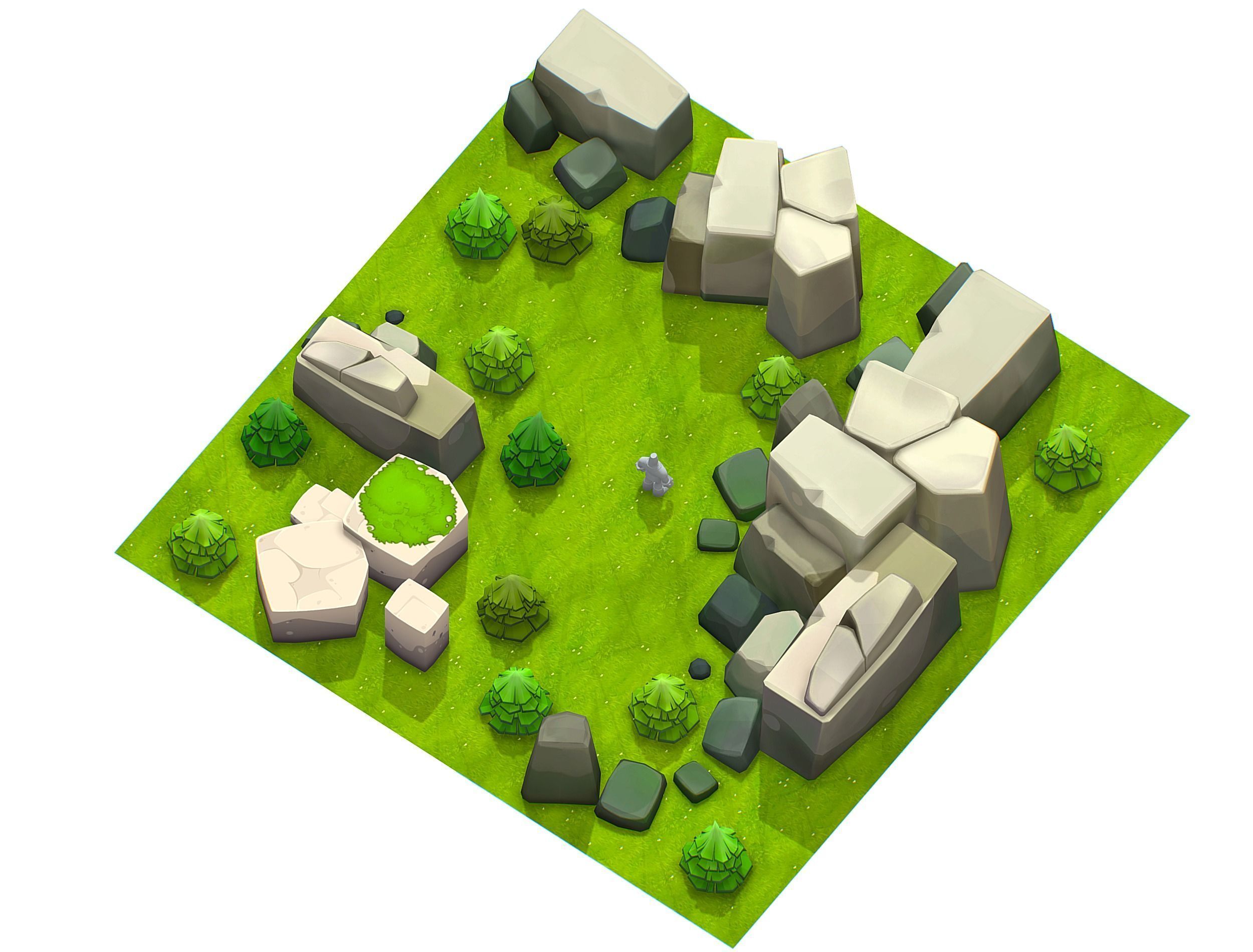 Cartoon Level Ground Tree Stone Cliff Low-poly 3D model_4