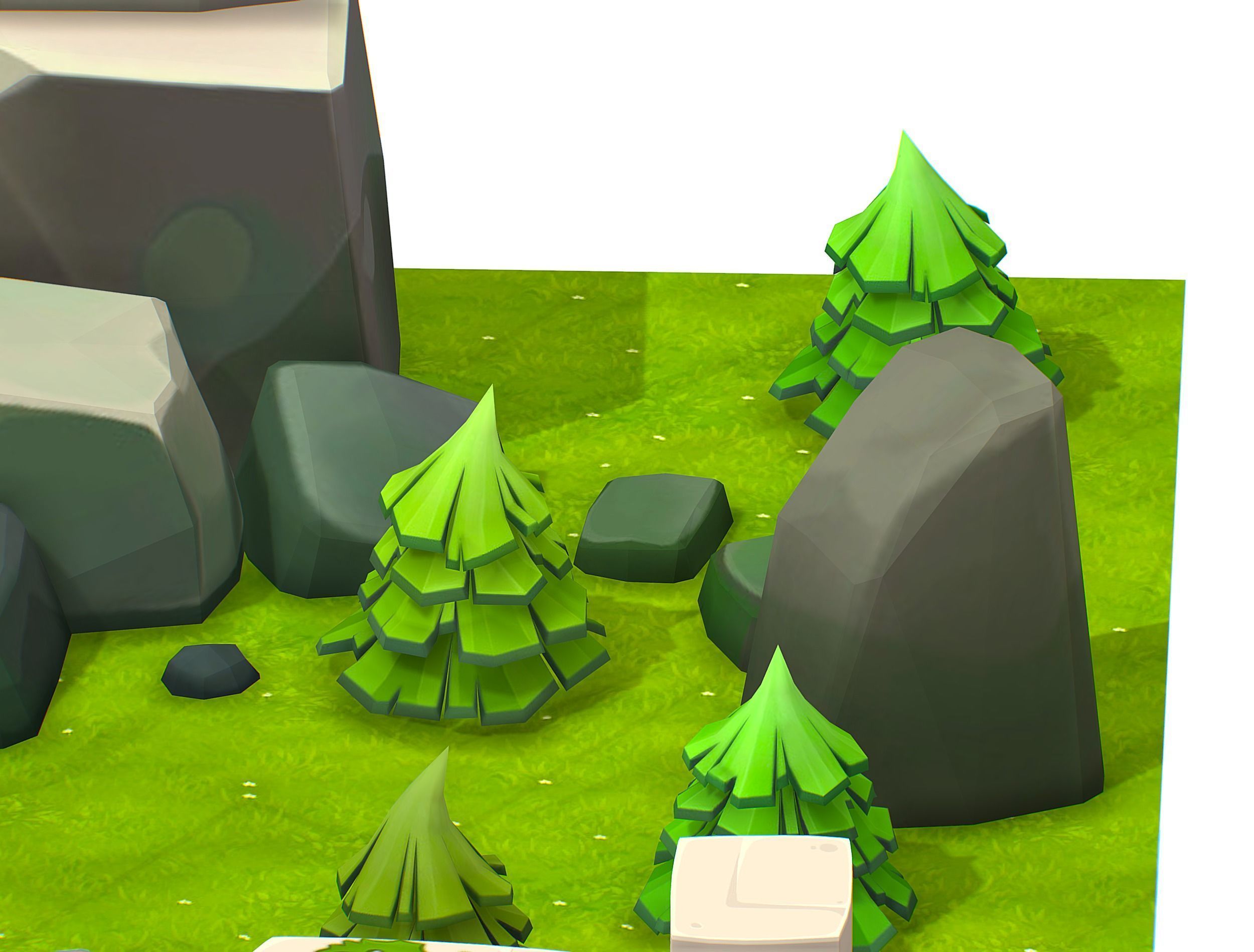 Cartoon Level Ground Tree Stone Cliff Low-poly 3D model_13