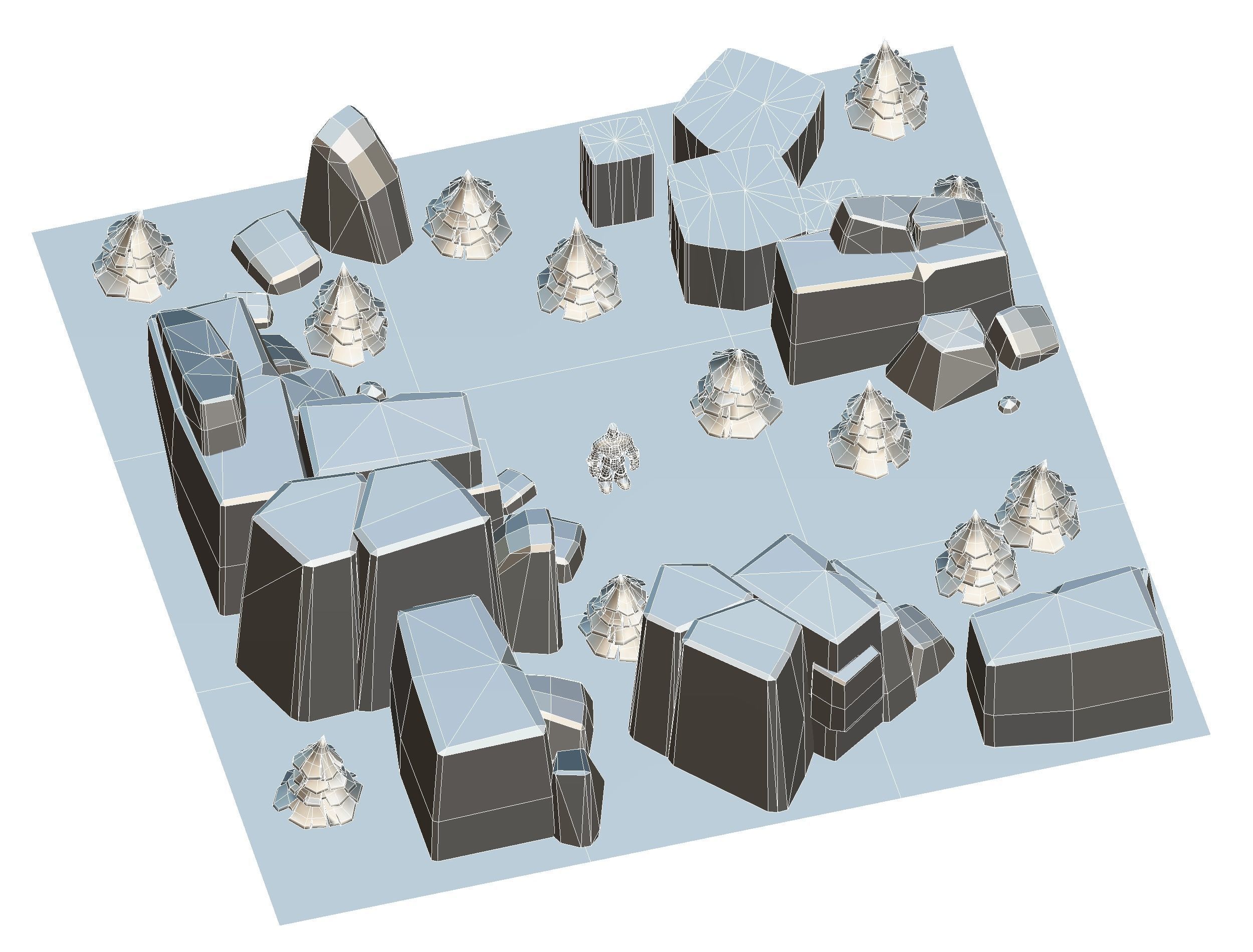 Cartoon Level Ground Tree Stone Cliff Low-poly 3D model_18