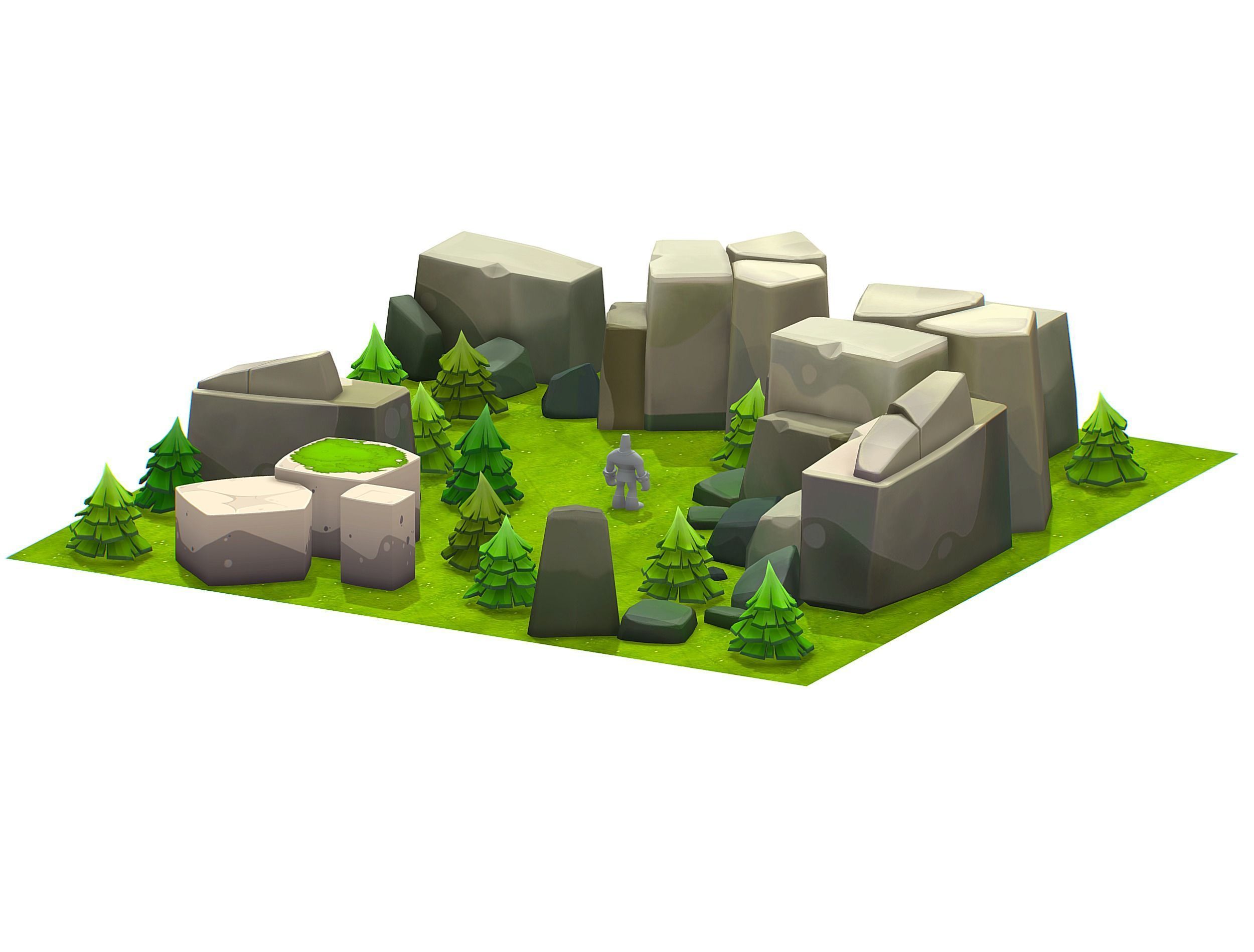 Cartoon Level Ground Tree Stone Cliff Low-poly 3D model_5