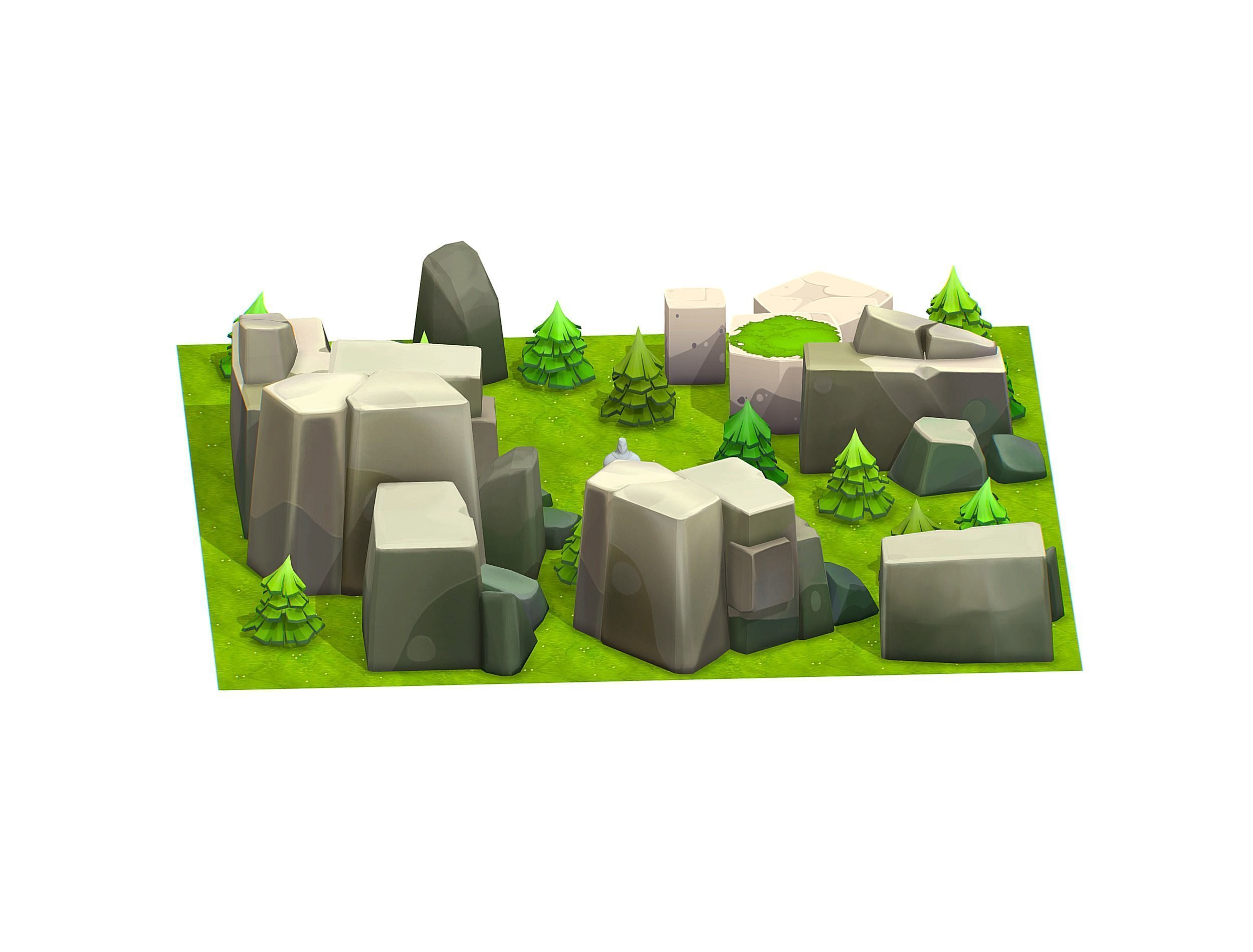 Cartoon Level Ground Tree Stone Cliff Low-poly 3D model_9