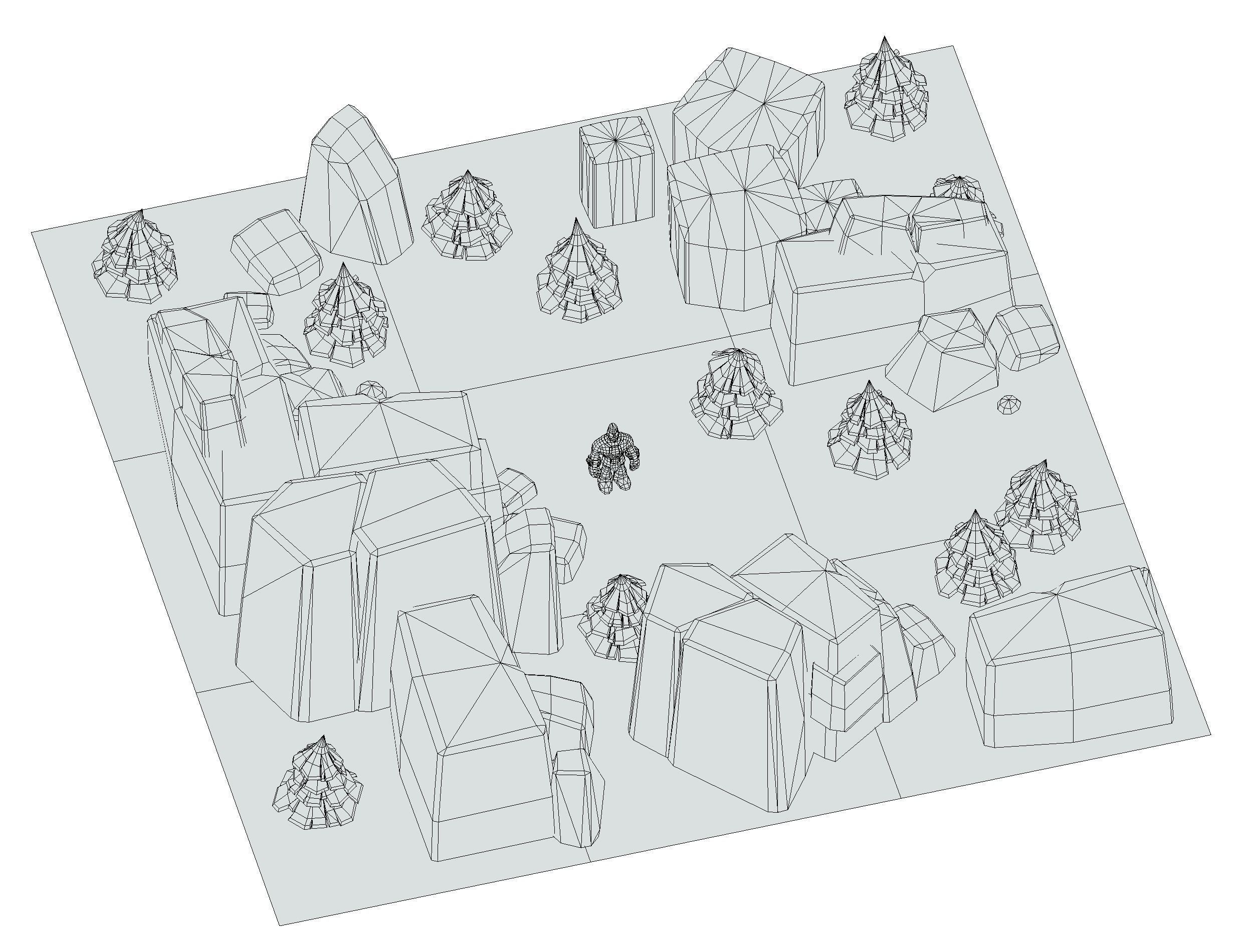 Cartoon Level Ground Tree Stone Cliff Low-poly 3D model_20